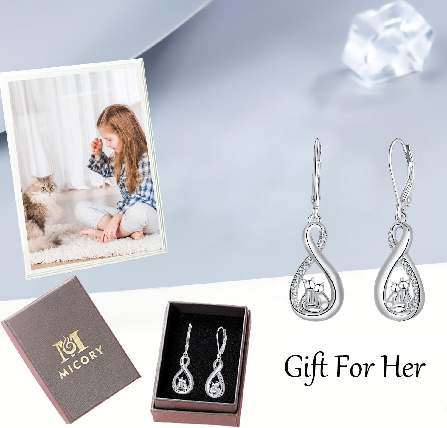 Thumbnail 6 de Micory Damen Hängende Ohrringe aus 925 Sterling Silber mit Katzen-Motiv und Zirkonia