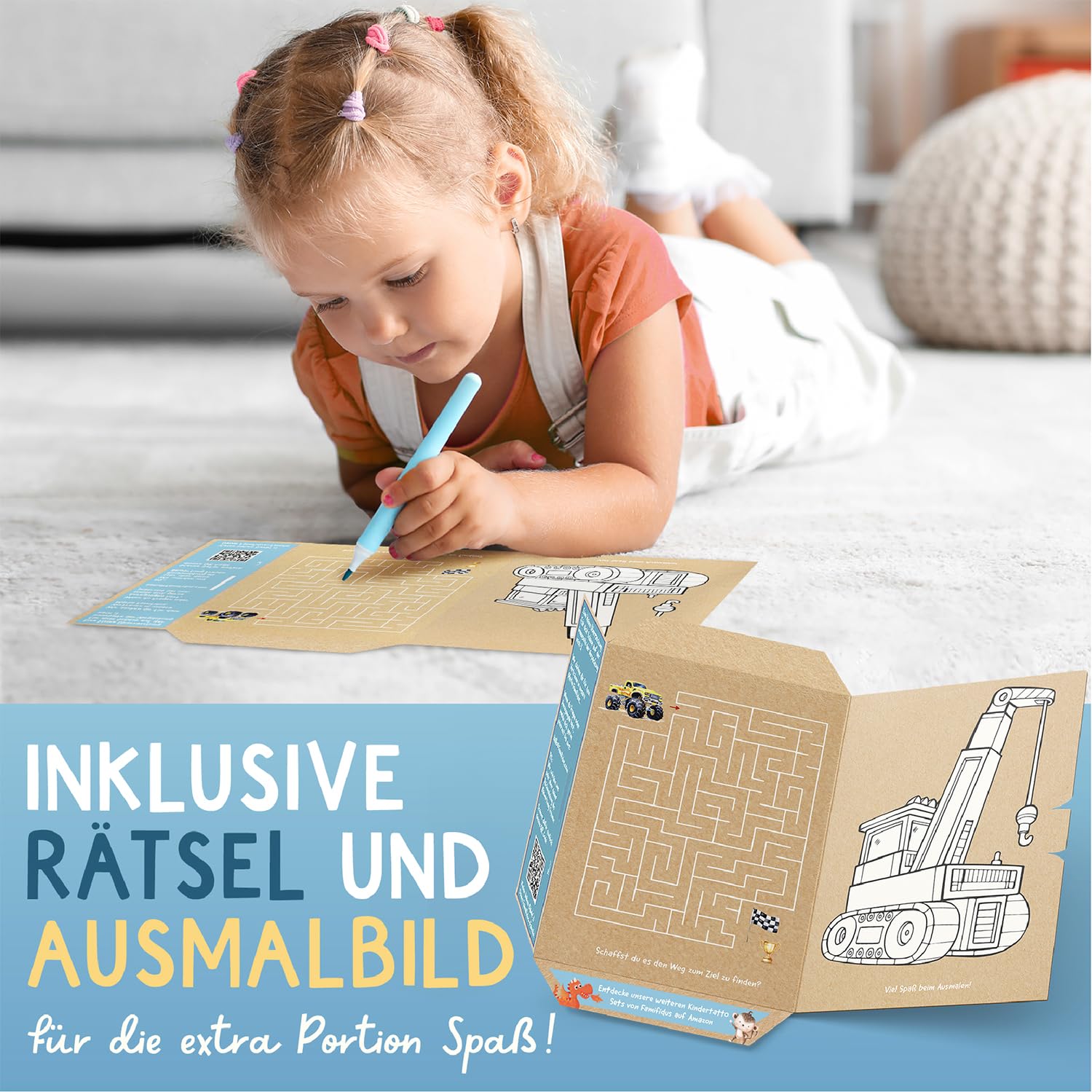 Detalle de Famifidus 120 hautfreundliche Kinder Tattoos – Fahrzeug & Baumaschinen Motive, vegan und dermatologisch getestet