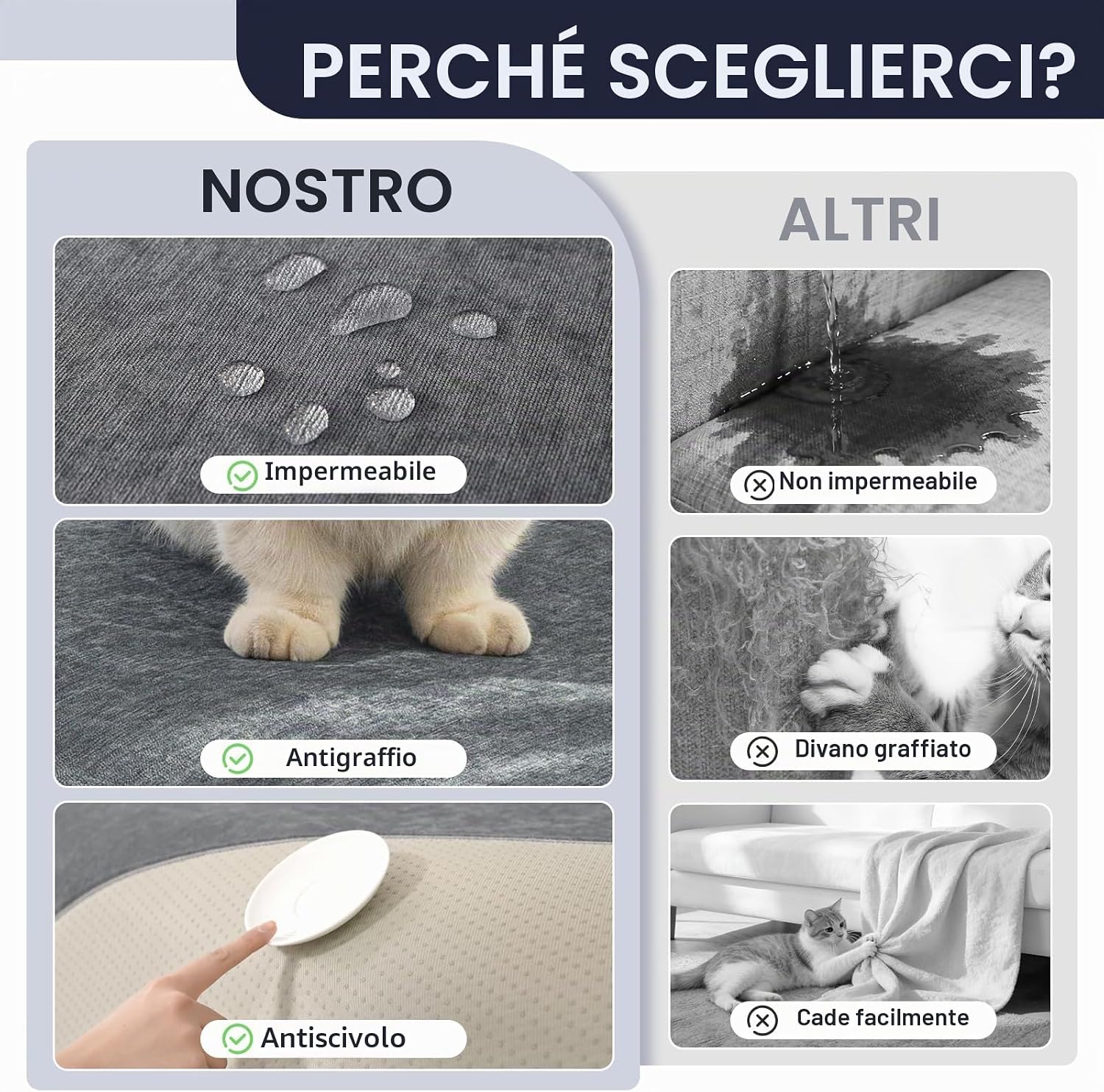 Thumbnail 4 de Royhom Telo Copridivano 4 Posti Impermeabile: protezione antigraffio e antiscivolo per animali e bambini