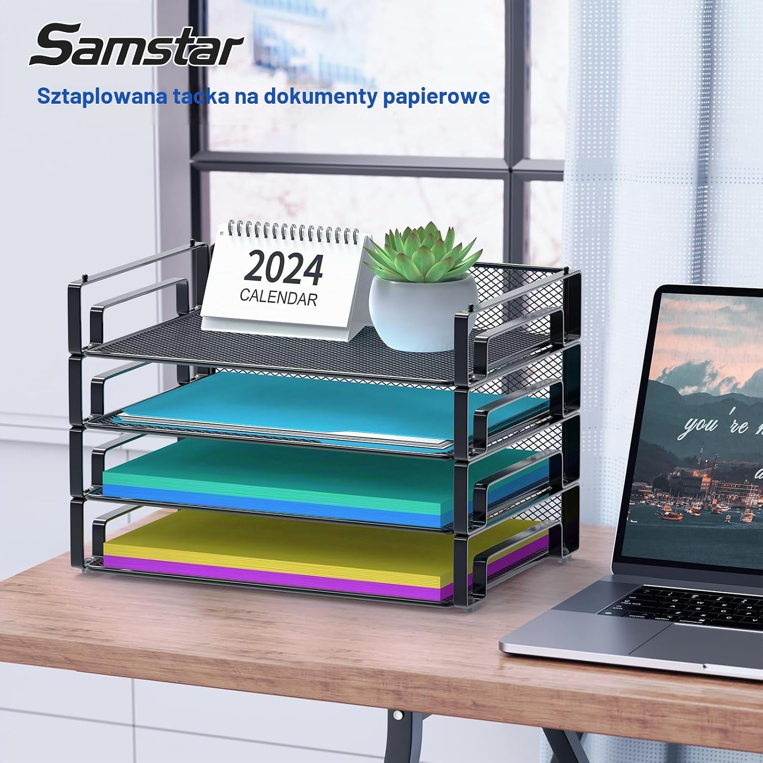 Detalle de Samstar 4-poziomowy organizer na dokumenty A4 z metalowej siatki