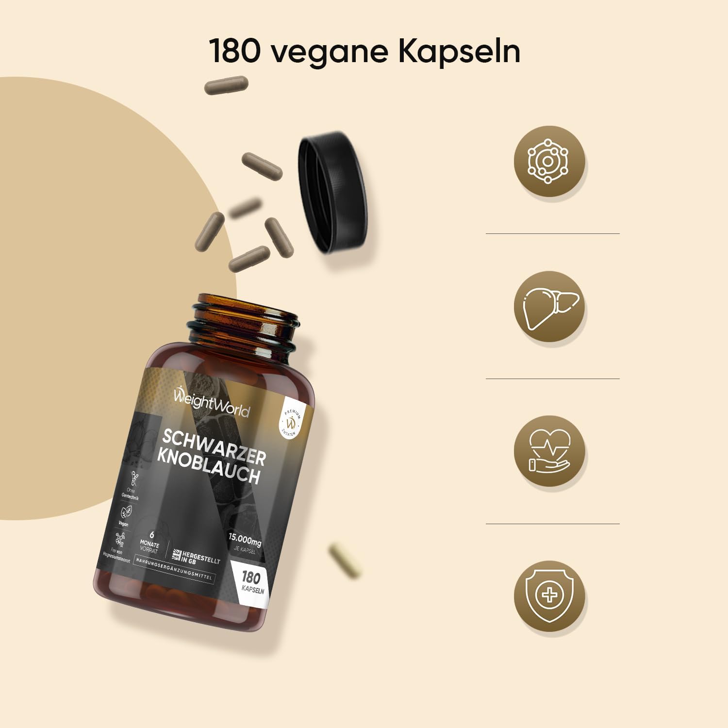 Thumbnail 6 de Schwarzer Knoblauch 100:1–15000 mg Extrakt (Allium sativum) – WeightWorld, 180 vegane Kapseln