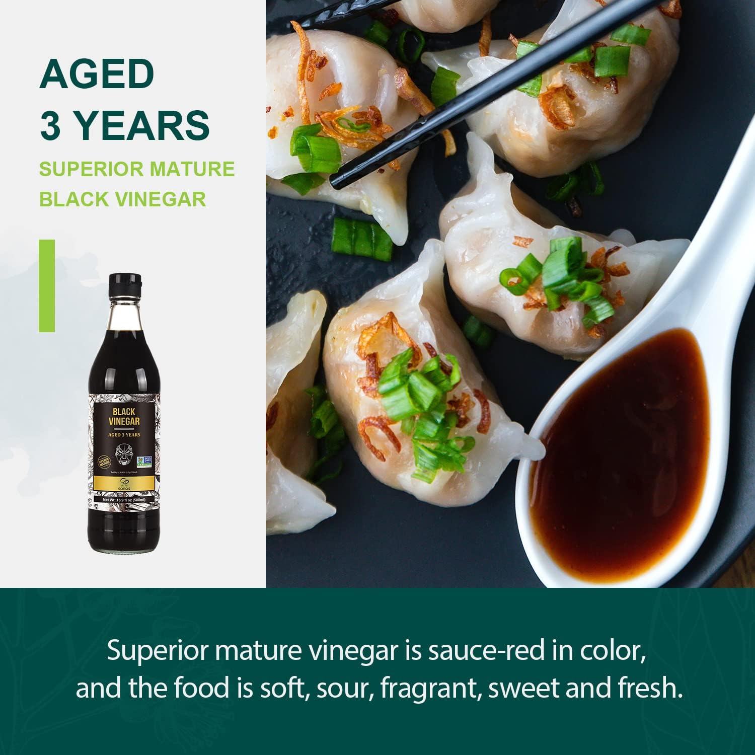 Thumbnail 3 de Soeos Chinkiang Vinegar, 500 ml Chinese Black Vinegar, 3 Years Aged