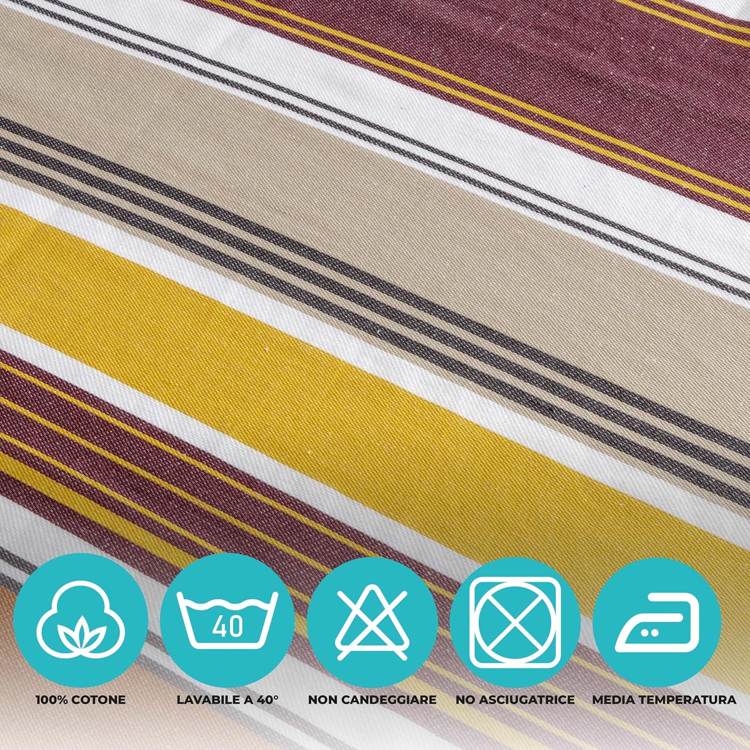 Thumbnail 1 de Baroni Home Nappe rectangulaire 145 × 185 cm, coton rayé Bordeaux – pour 6 à 8 places