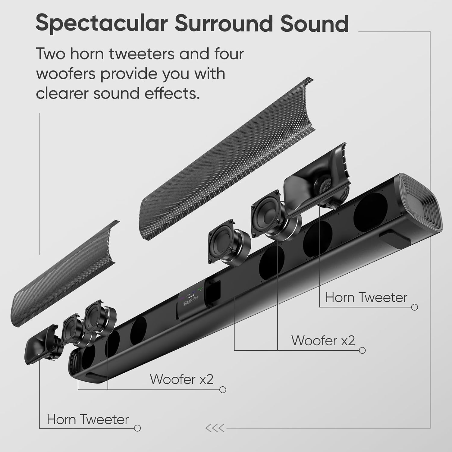Thumbnail 1 de Saiyin Sound Bar for Smart TV — 80W 2.0 Detachable System with Bluetooth, ARC/Optical/AUX