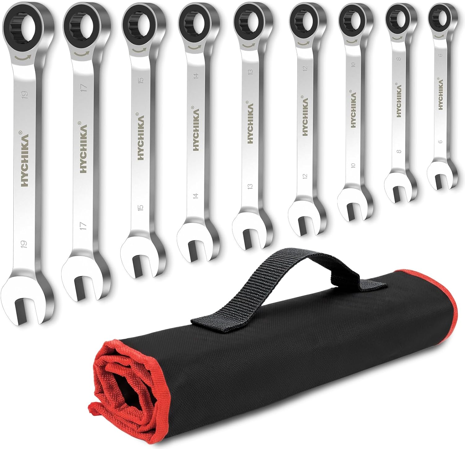 Detalle de HYCHIKA 9-Piece Ratchet Spanner Set, 6–19 mm Chrome Vanadium Steel