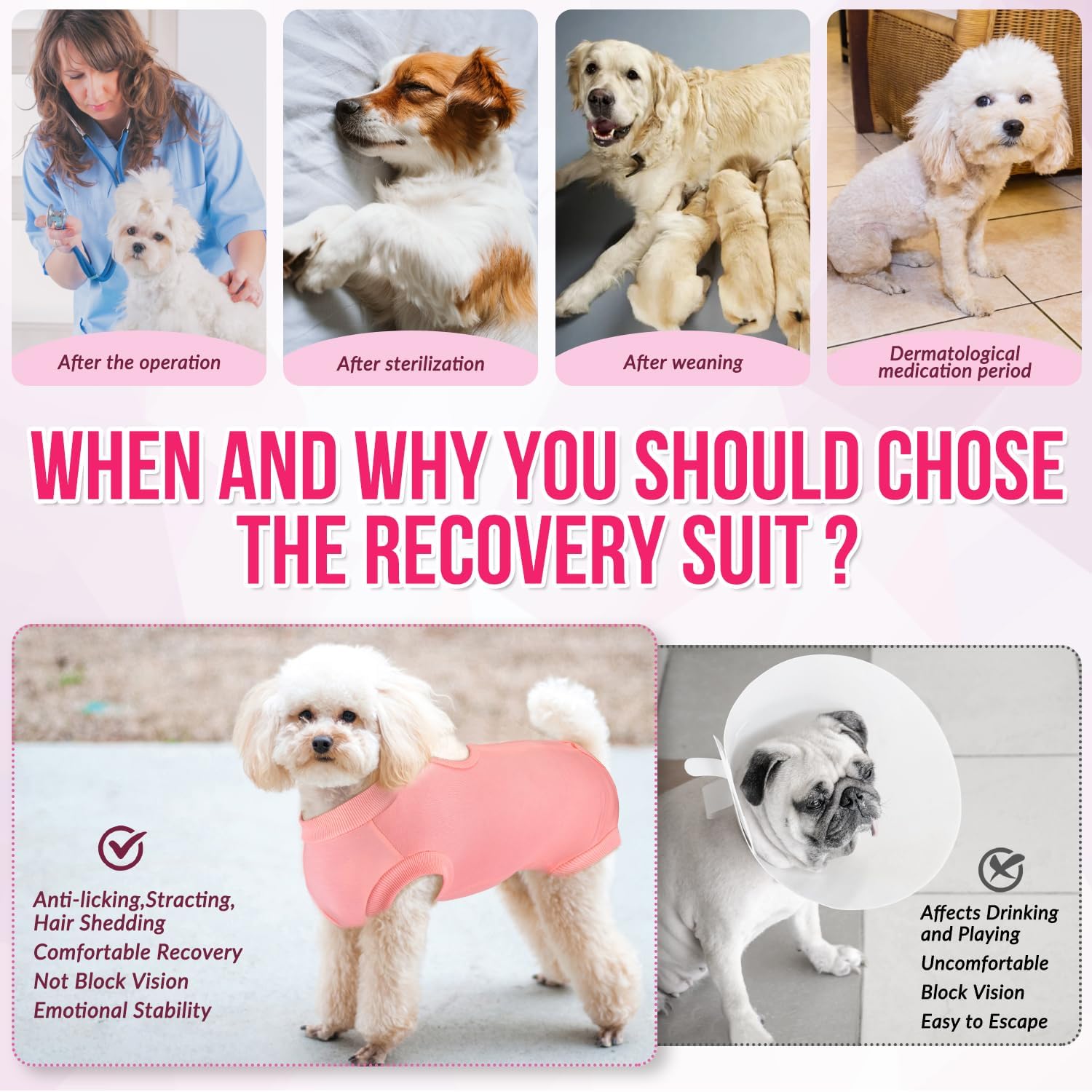 Detalle 2 de Eyein Dog Surgery Recovery Suit (Adjustable), Soft Recovery Onesie Alternative to a Cone, Size L