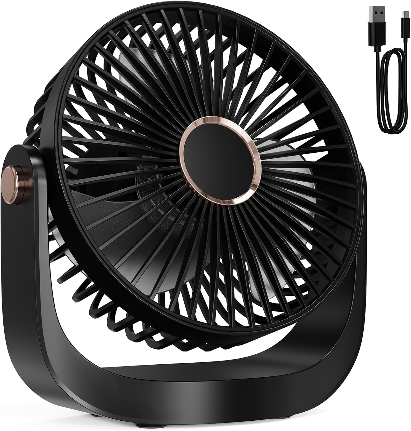 Detalle de DoHome Portable Desk Fan: 360° Rotating, 5-Speed, 3000mAh Battery with Night Light