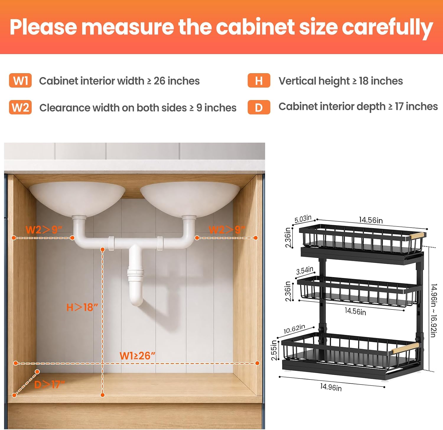 Detalle 2 de Aekenr 3-Tier Under Sink Organizer & Pull-Out Storage (2-Pack) for Kitchen & Bathroom Cabinets
