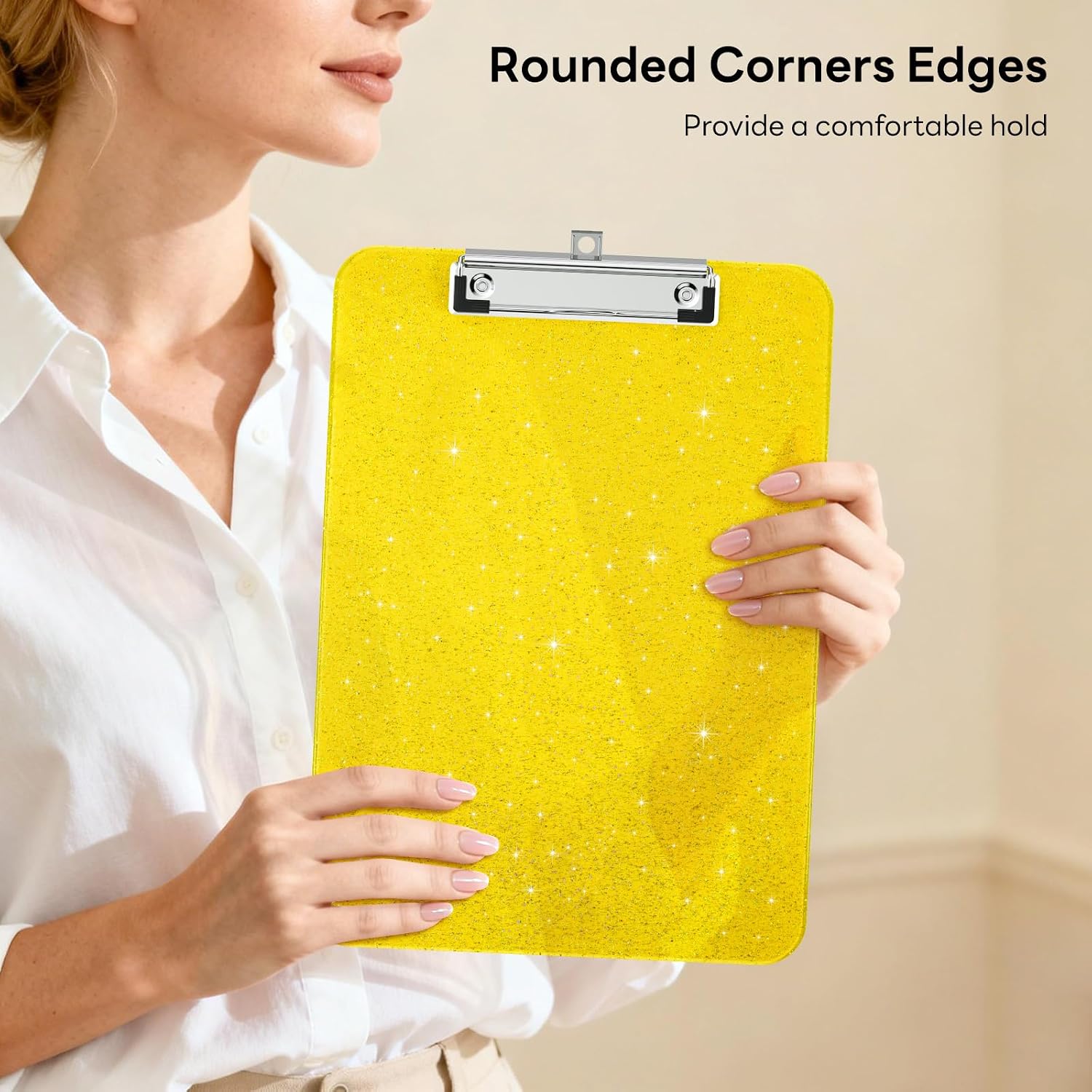 Detalle de Zoenley Yellow Glitter Clipboard for Letter and A4 Sheets, 80-Sheet Clip