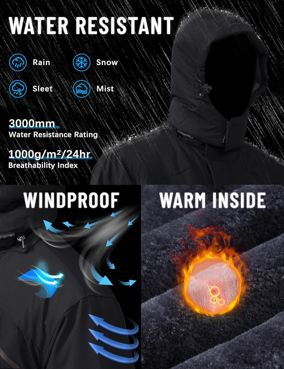 Detalle 2 de TACVASEN Men's Winter Skiing Jacket insulated fleece