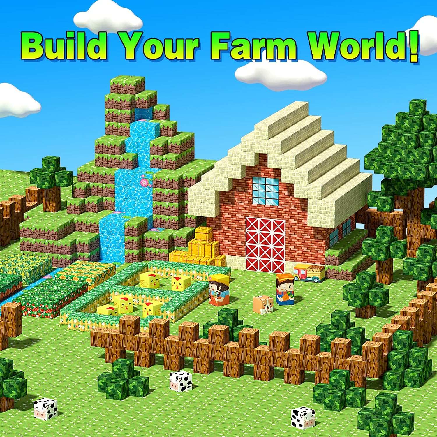 Detalle 2 de Mini Magnetic Blocks Farm Magnetic Building Cubes Set (40 Pieces) with Portable Iron Box