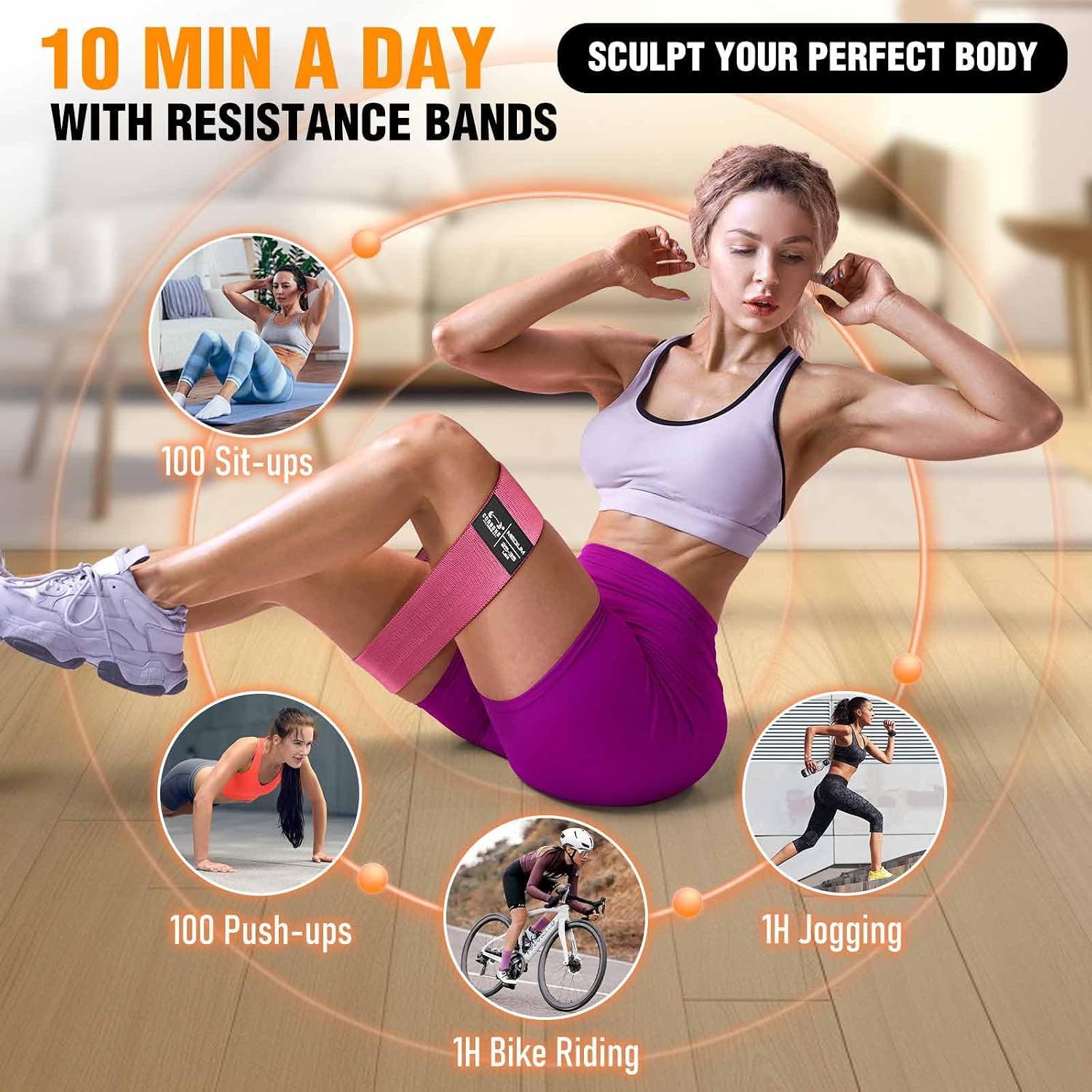 Detalle de Fabric Resistance Bands Set for Women and Men (Light/Medium/Heavy) for Glutes, Thighs, Yoga, Pilates & Rehab