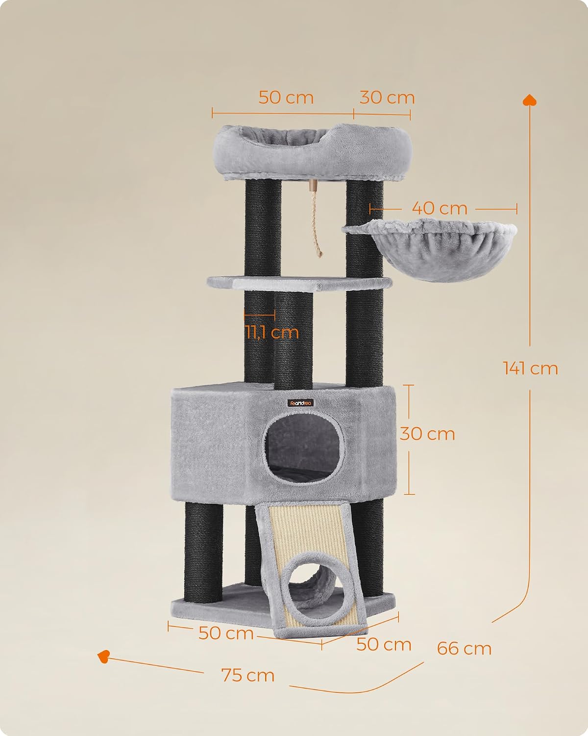 Detalle 1 de FEANDREA CLAWFY PCT02W krabpaal van 141 cm met grot en hangmat