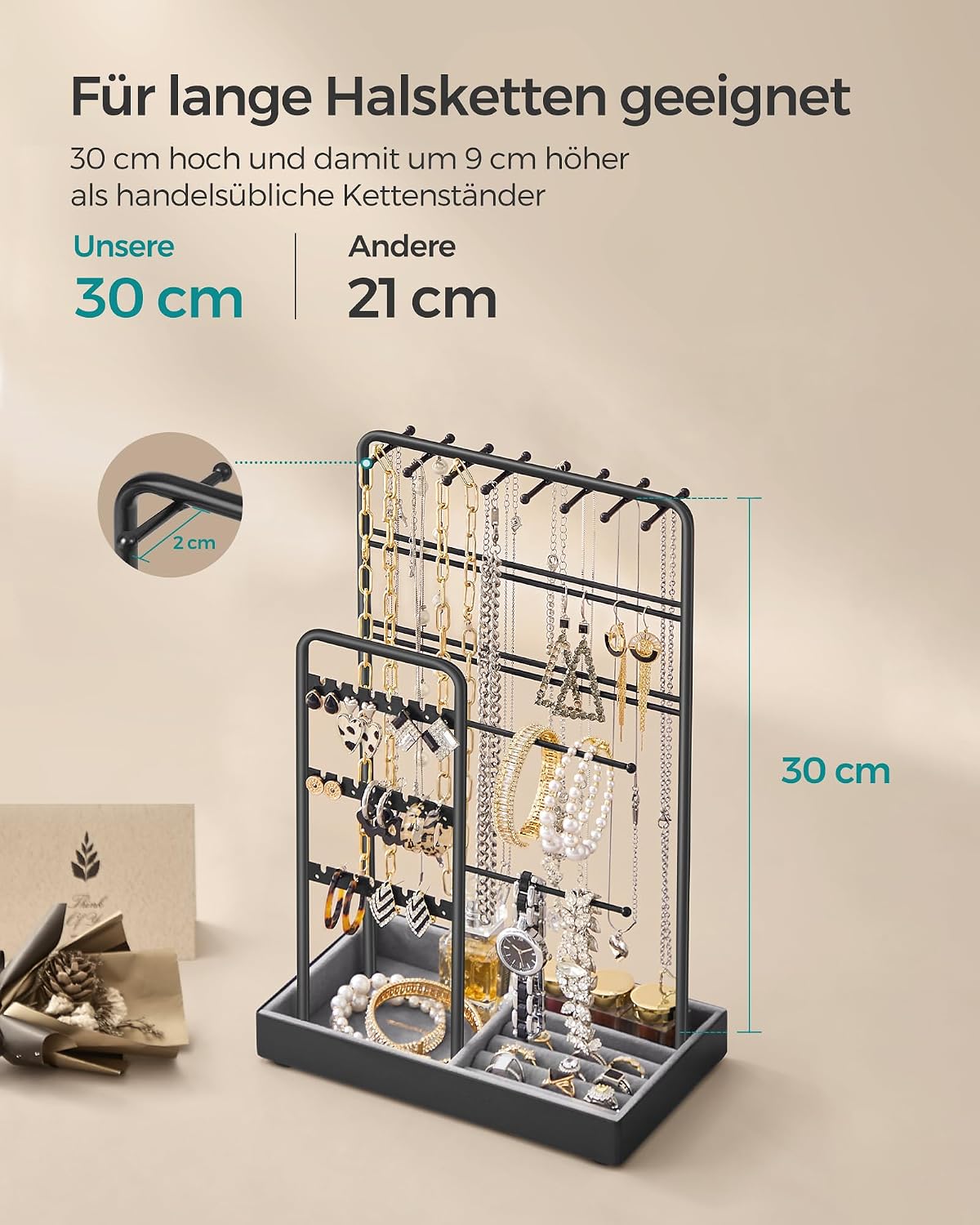 Thumbnail 6 de SONGMICS Schmuckständer aus Metallrahmen mit Samttablett – Ordnung für Halsketten, Armbänder und mehr