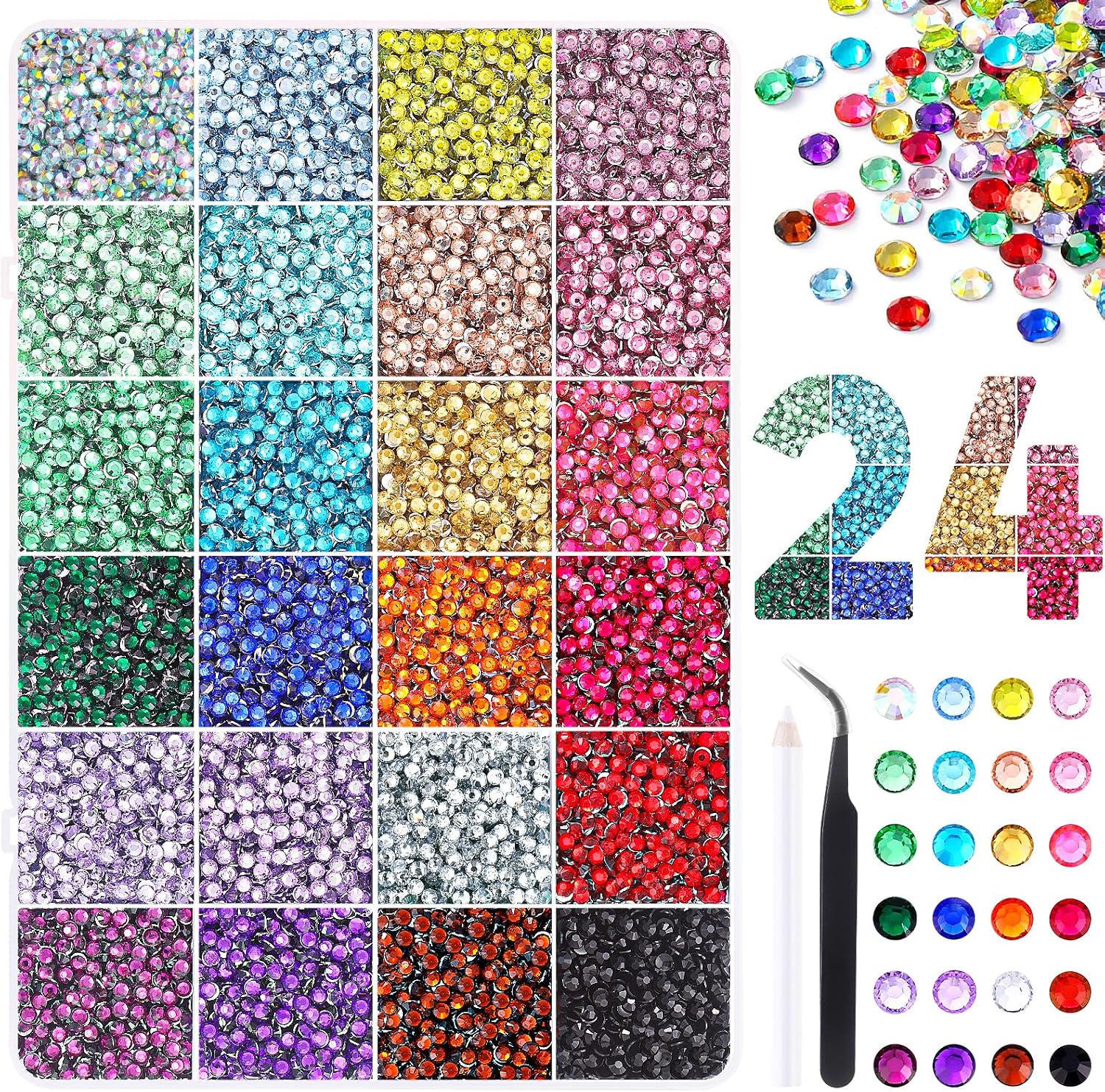 Thumbnail 1 de JOLCEEY 30000Pcs Silver Clear Rhinestones Bedazzling Kit – Flat Back Gems