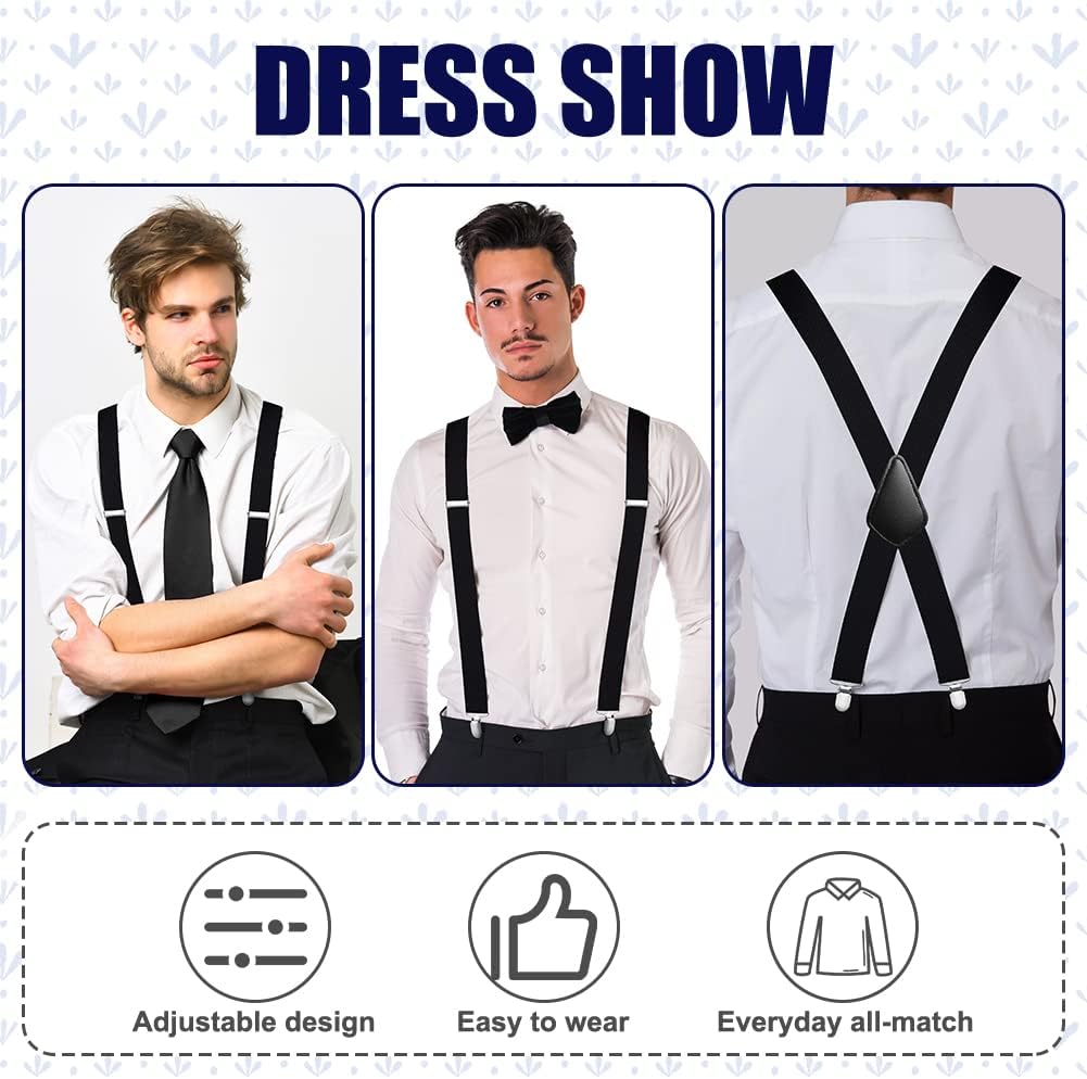 Thumbnail 2 de Aomig Bretelles homme extra larges réglables en X avec 4 clips noirs (3,5 cm)