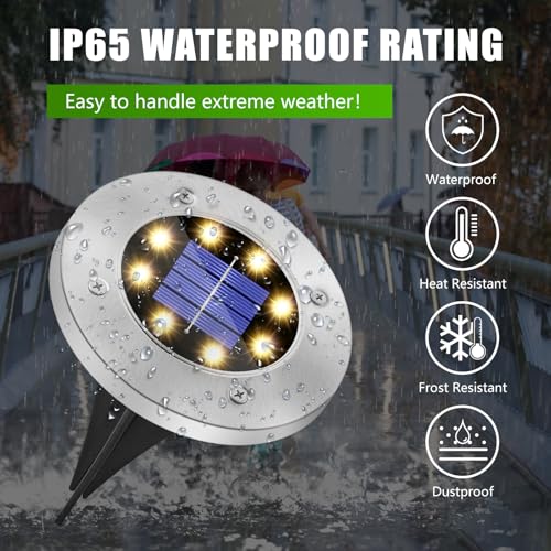 Thumbnail 2 de SCNNC Solar Ground Lights Outdoor Garden – 8 LEDs Warm White, IP65 Waterproof Disk Pathway Lights (8 Pack)