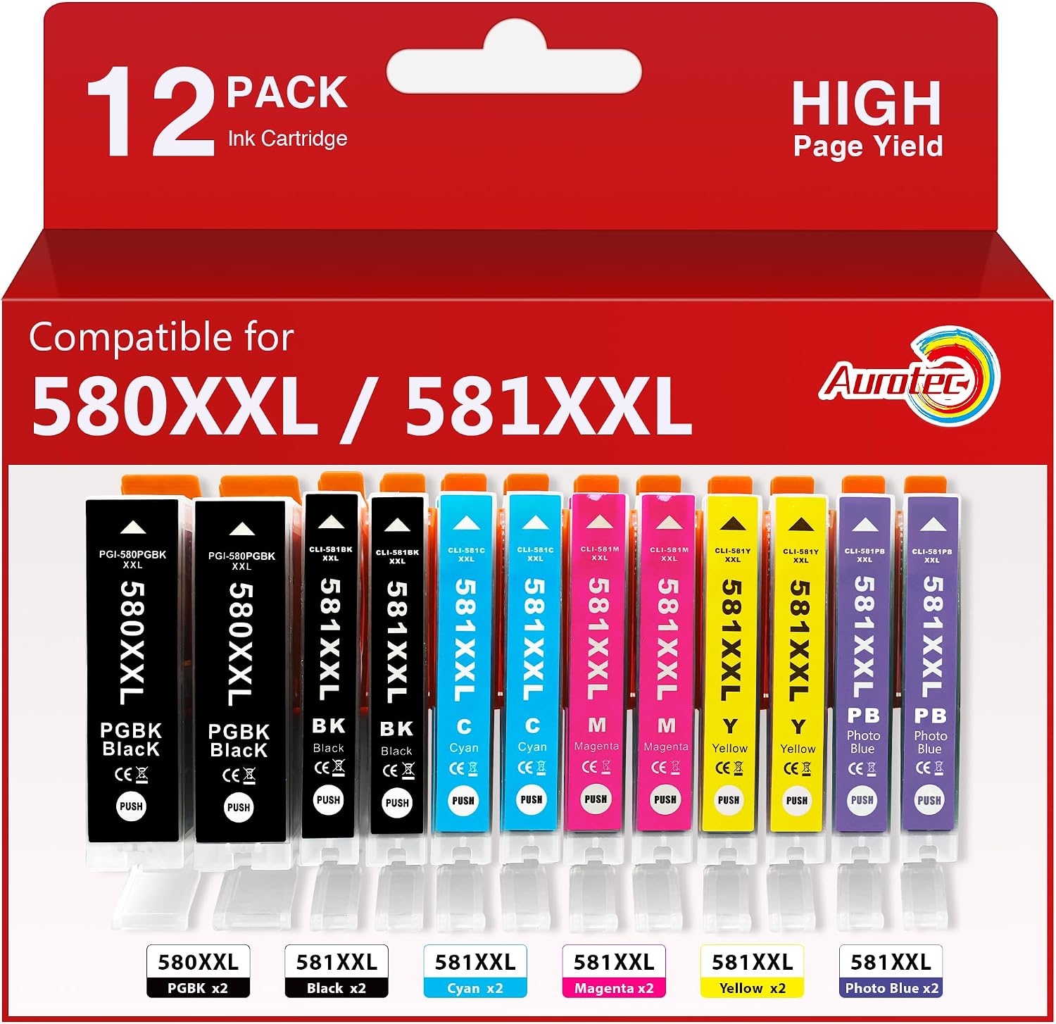 Detalle 2 de Aurotec PGI-580 / CLI-581 XXL Multipack (15 Patronen) kompatibel für Canon Pixma TR / TS