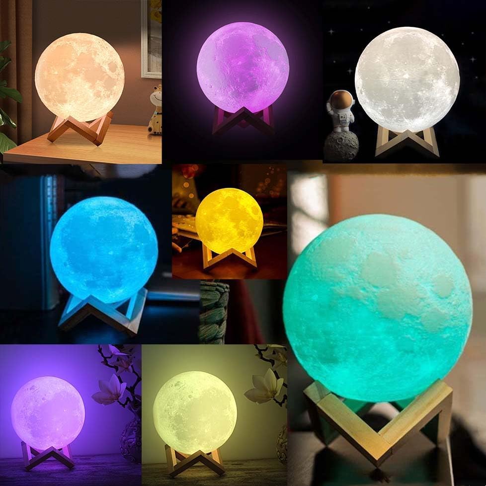 Detalle de CPLA 3D-Printed Moon Lamp, 18 cm LED Night Light with Remote and Touch Control