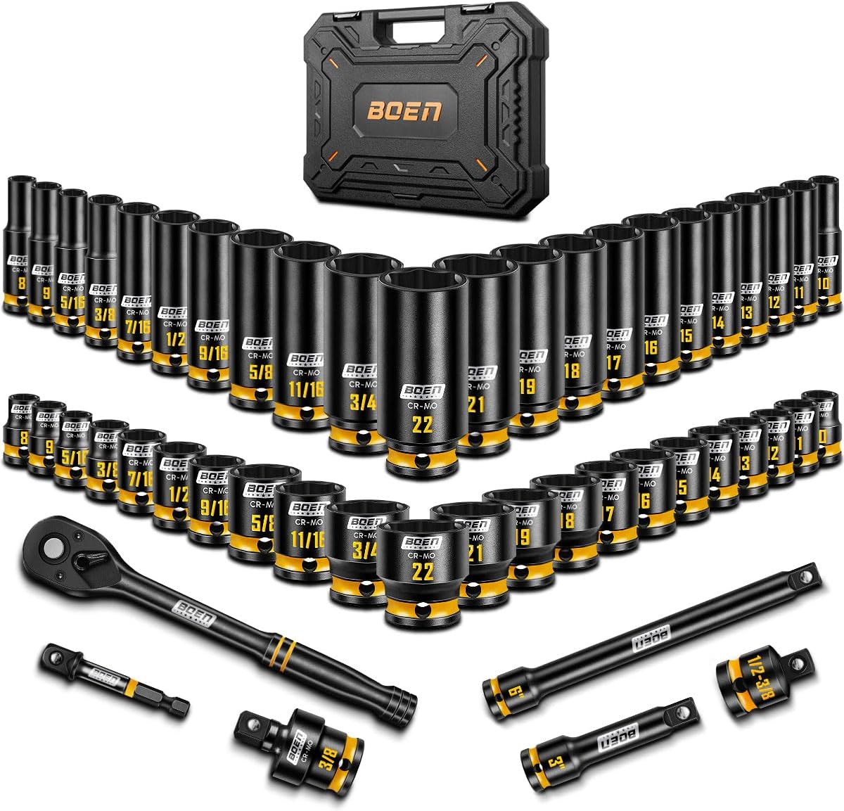 Detalle de boen BS-389050R 3/8-Inch Impact Socket Set, SAE and Metric, Deep & Shallow