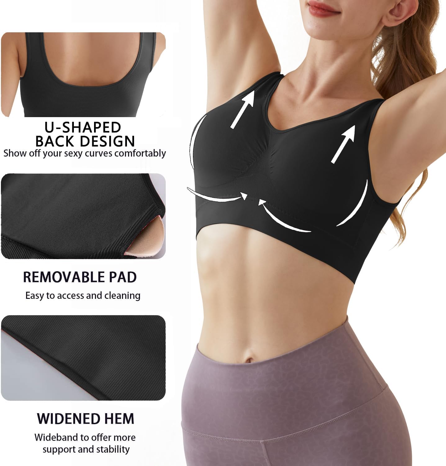 Thumbnail 2 de Memoryee Sports Bras Women 3 Pack – Plus Size, Non-Wired, Padded, Removable Inserts