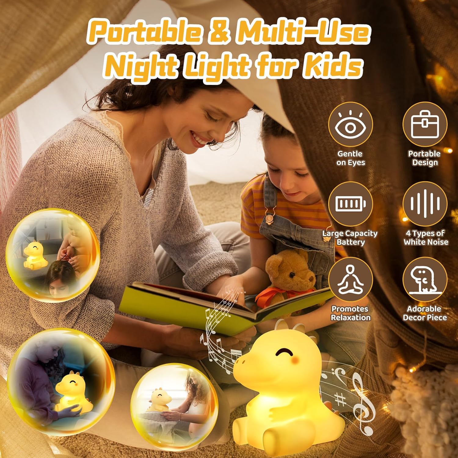 Thumbnail 6 de Mewaii Dino Nachtlicht Kinder aus Silikon mit 3 Helligkeitsstufen und 4 Weißrauschen