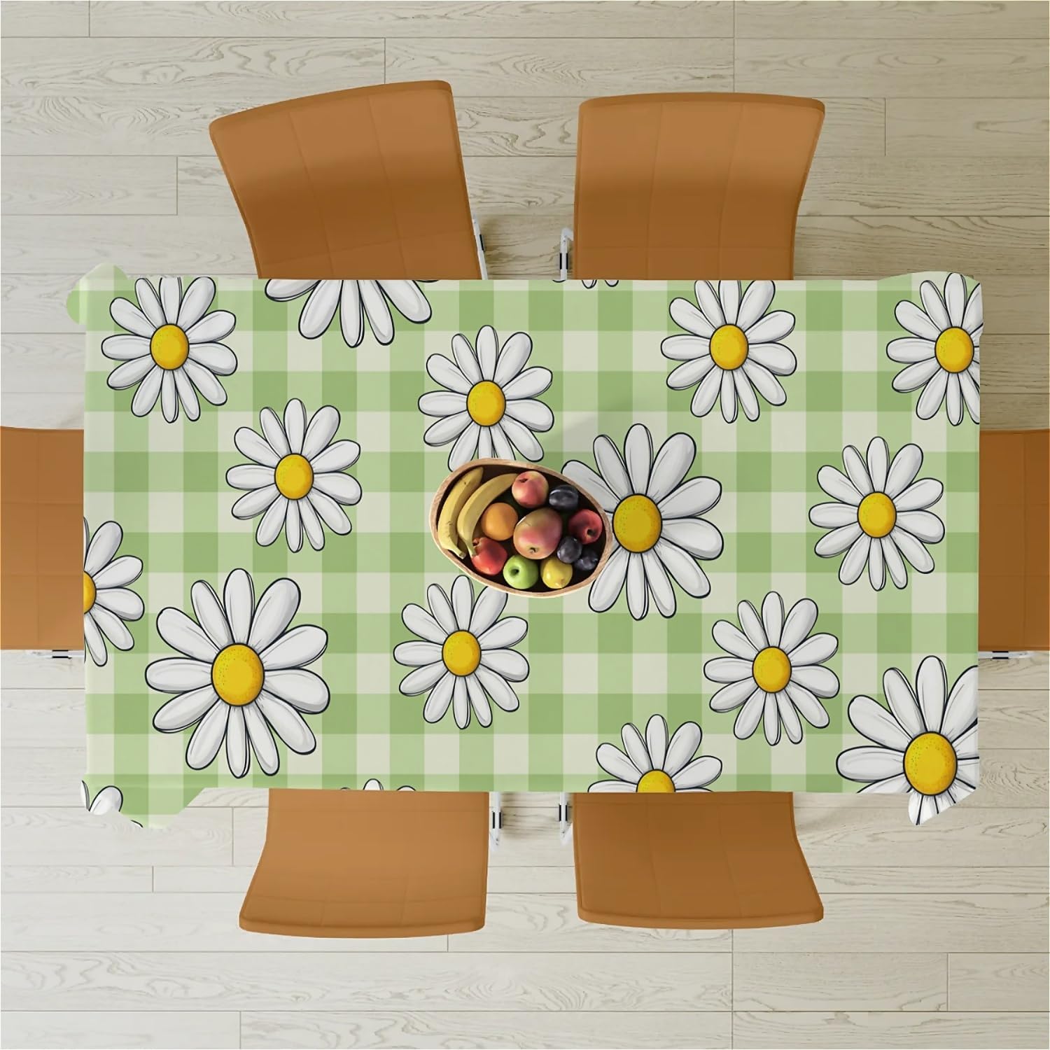 Thumbnail 6 de artslion Rectangle Waterproof 60x84in Wipeable Table Cover – Green Checkered Daisy Flowers (Non-PVC Fabric)