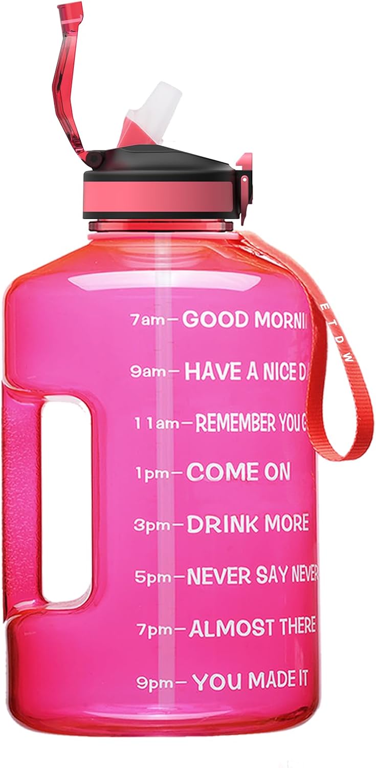 Detalle de ETDW Gallon Water Bottle with Straw, Time Markers and Carry Handle