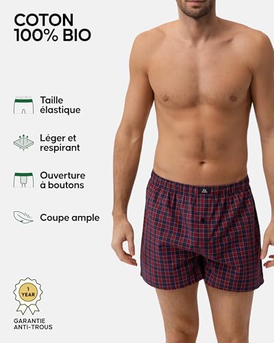 Detalle 2 de DANISH ENDURANCE Boxers Hommes – Lot assorti (4 ou 6) bleu/rouge, M, coton biologique