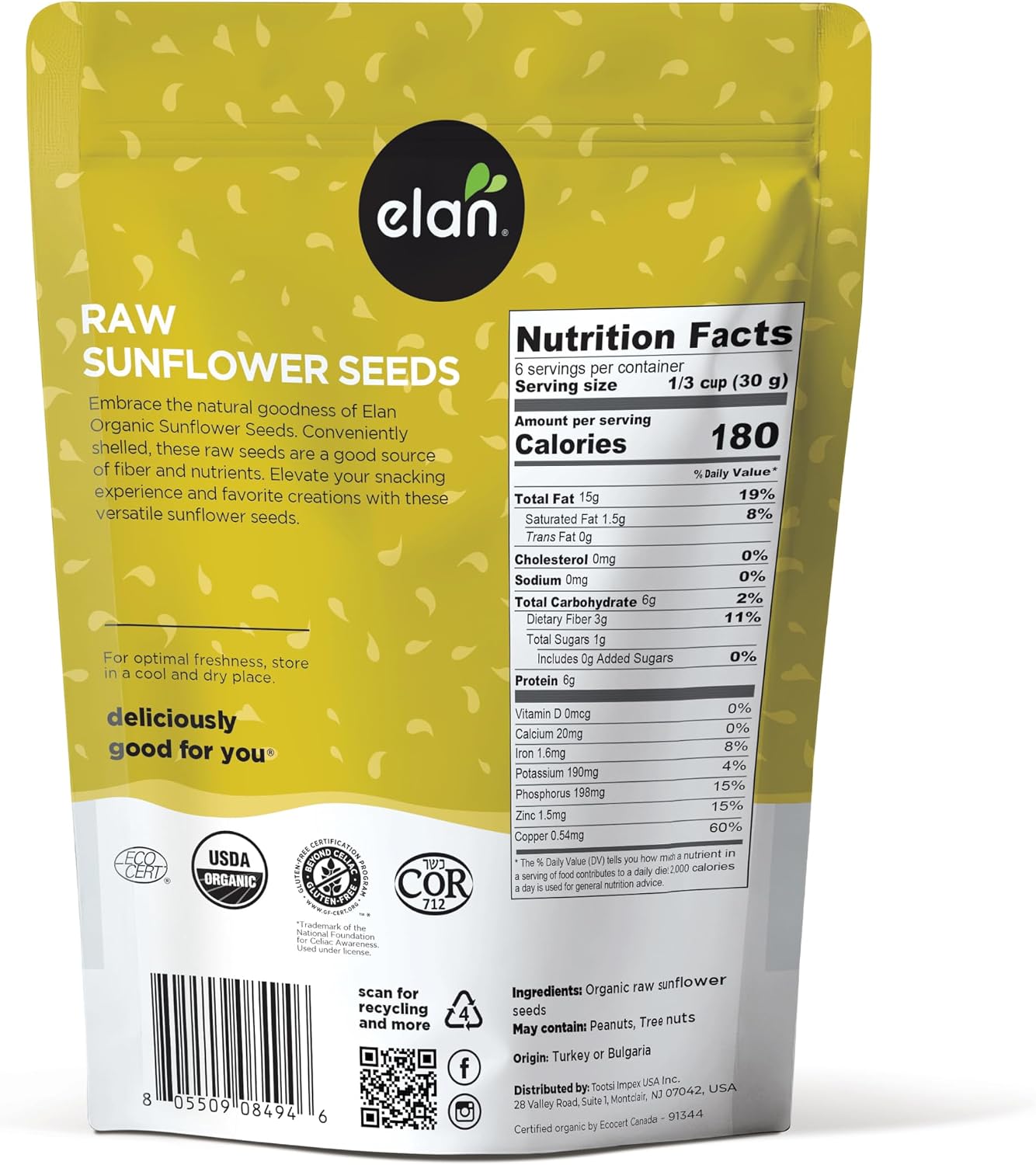 Detalle de Elan Organic Sunflower Seeds, 200 g