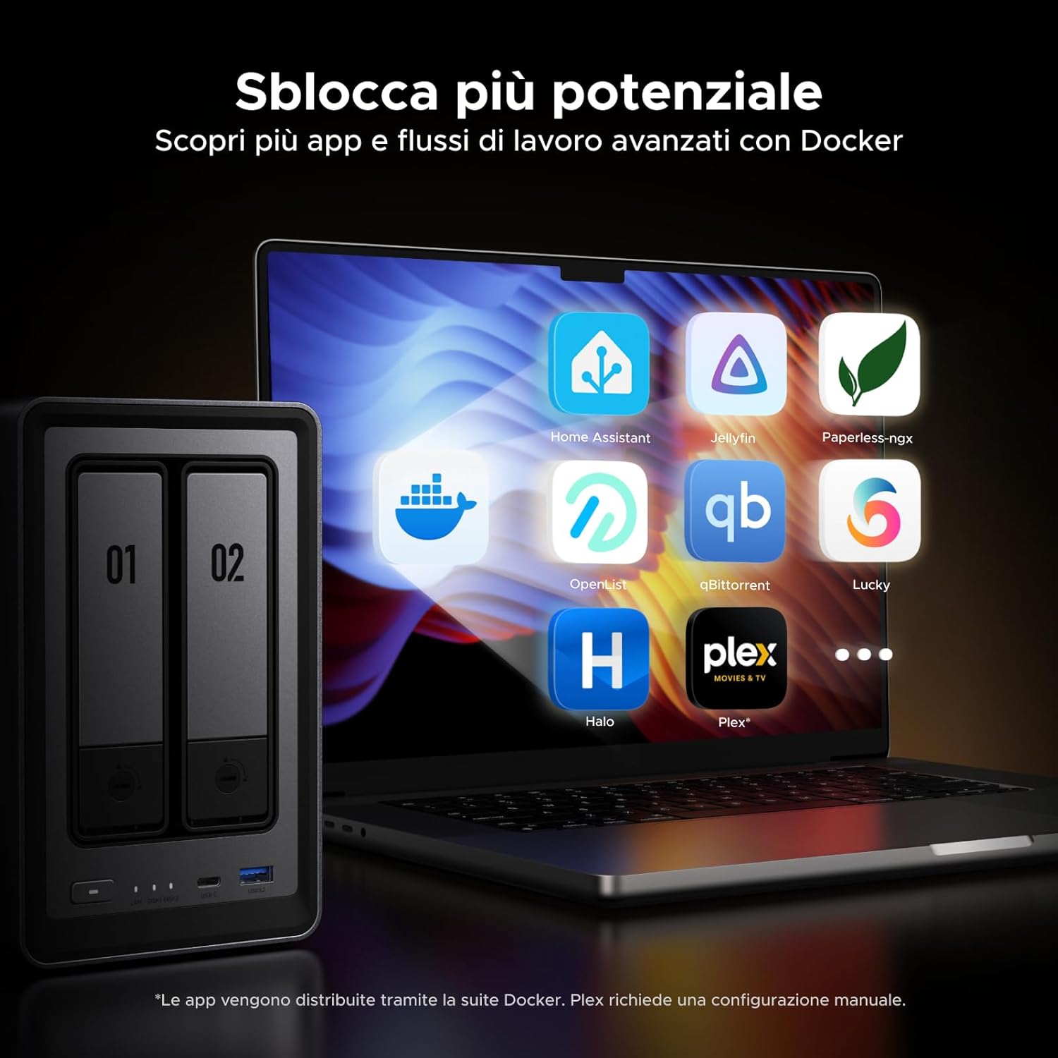 Detalle de UGREEN NASync DXP2800: NAS desktop a 2 bay con Intel N100, 8 GB DDR5 e 2,5 GbE