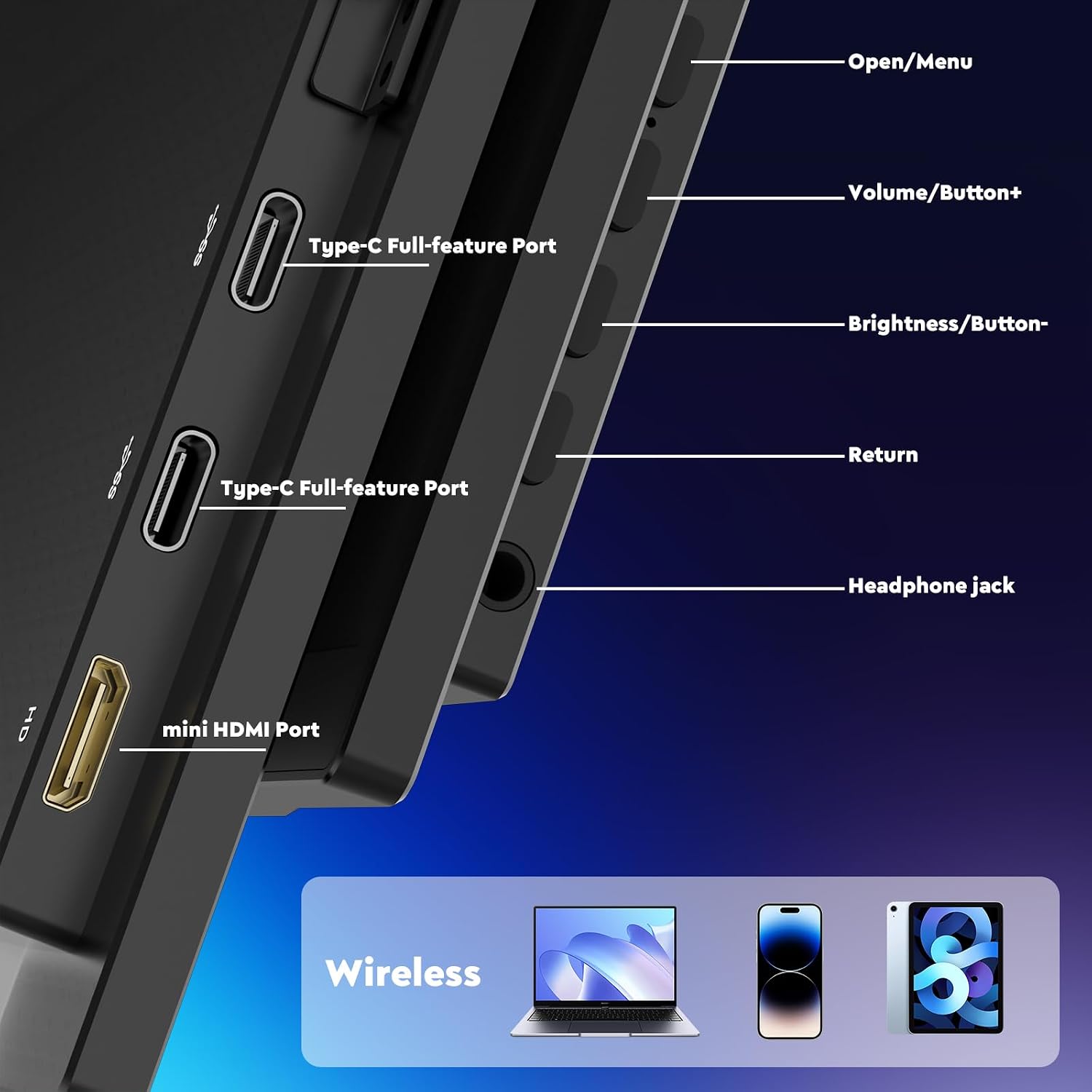 Thumbnail 6 de ZSCMALLS 15.6" 1080P IPS Wireless Portable Monitor (8000mAh) with AirPlay/Miracast