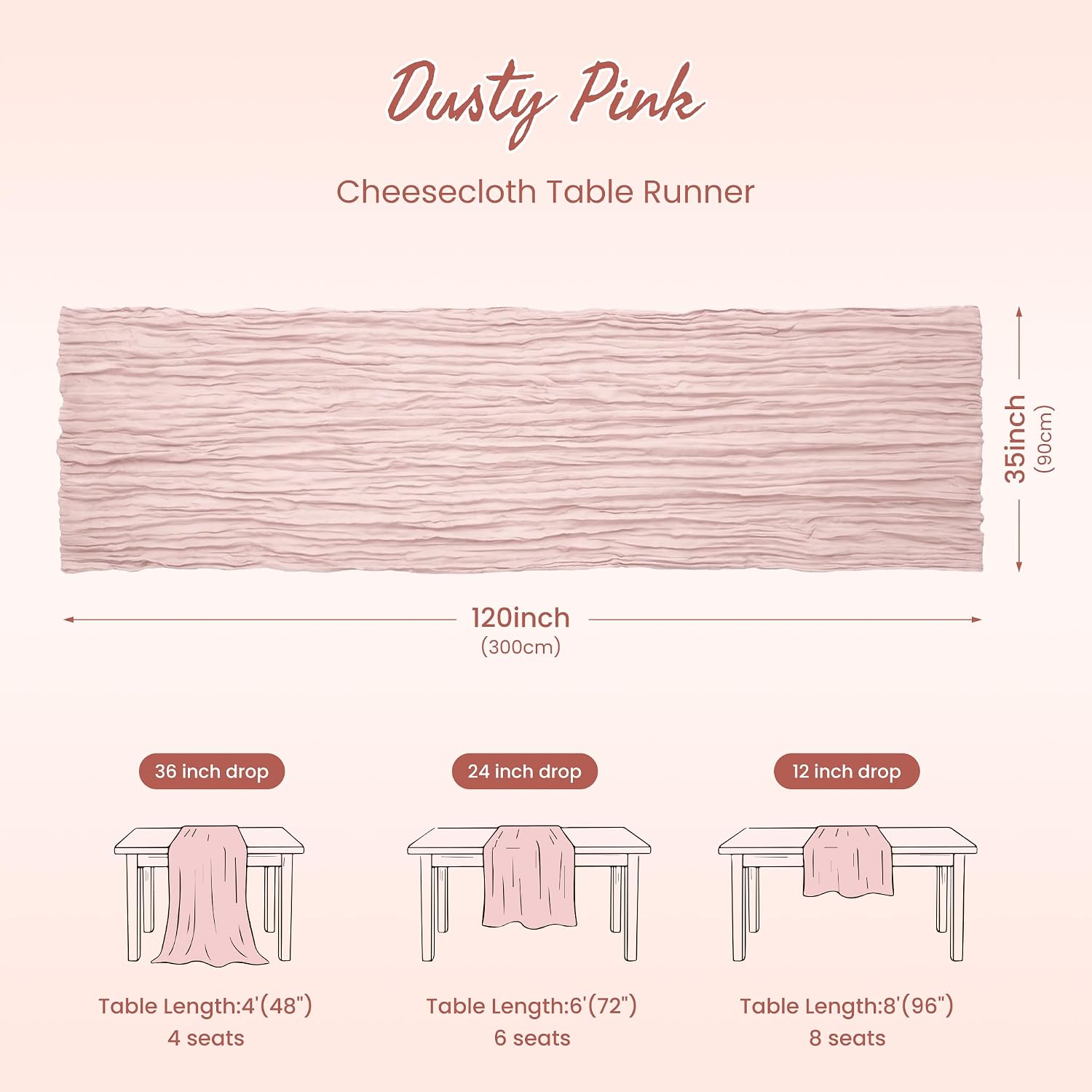 Detalle 1 de IVAPUPU 10ft Cheesecloth Table Runner ๐