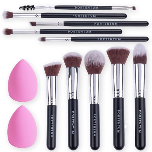 Detalle de PORTENTUM Set Pennelli Make Up 10+2 Premium: kit professionale in fibre sintetiche