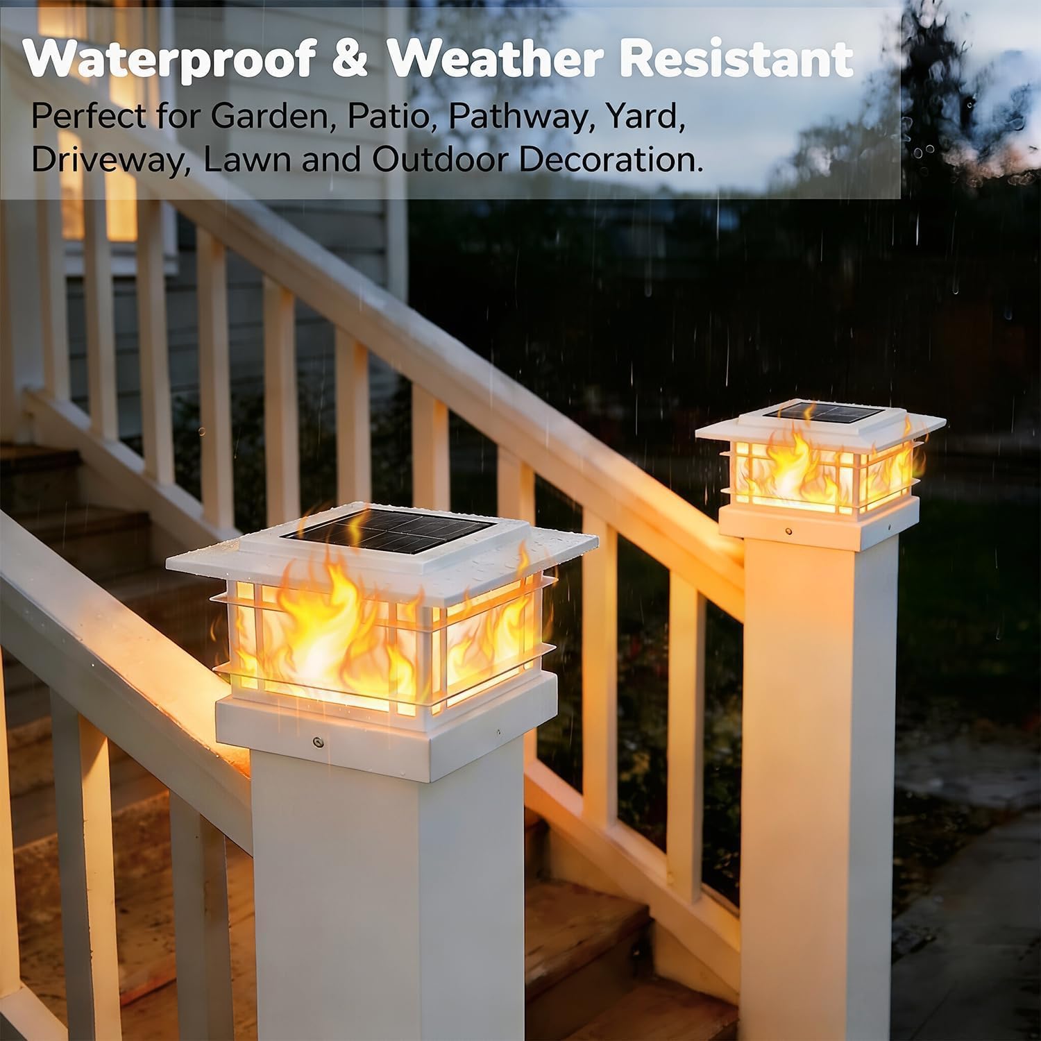 Thumbnail 3 de Dynaming 6 Pack Solar Post Cap Lights: Flickering Flame, White Shell, for 4x4 to 5x5 Posts