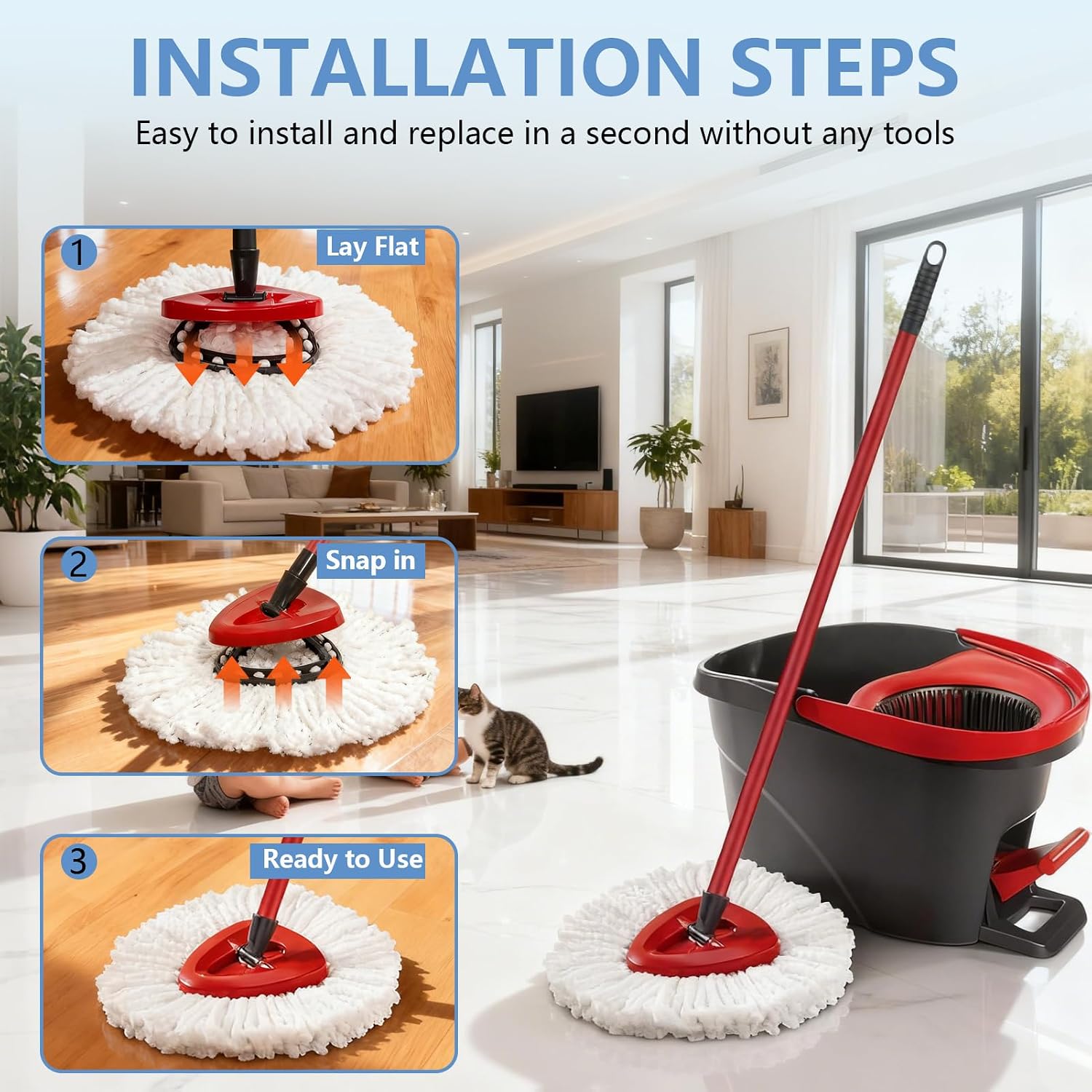 Detalle de QTBHHATZI Mop Head Replacement, 2-Piece Microfibre Spin Mop Refills