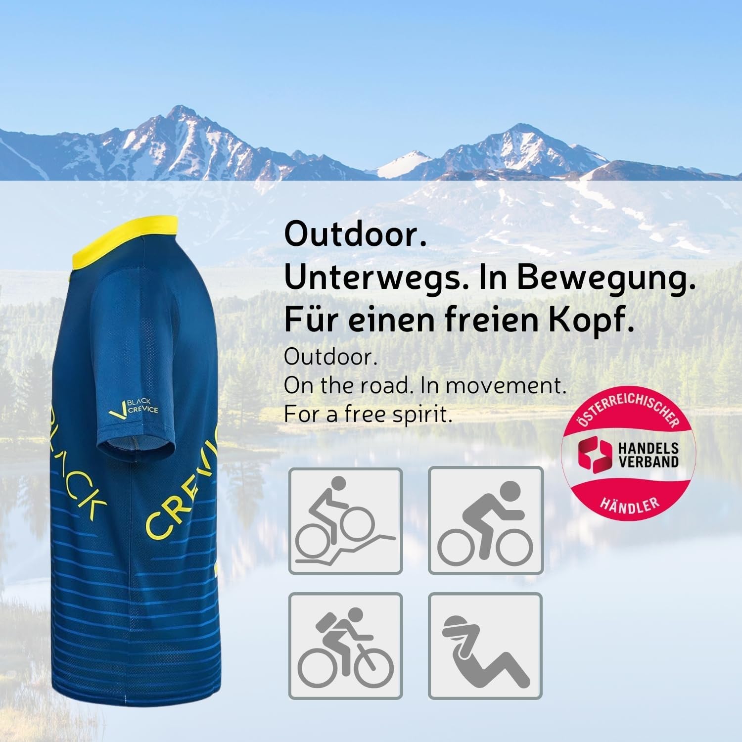 Detalle de Black Crevice T-Shirt MTB da Uomo – Comfort, traspirante e stile per ogni pedalata