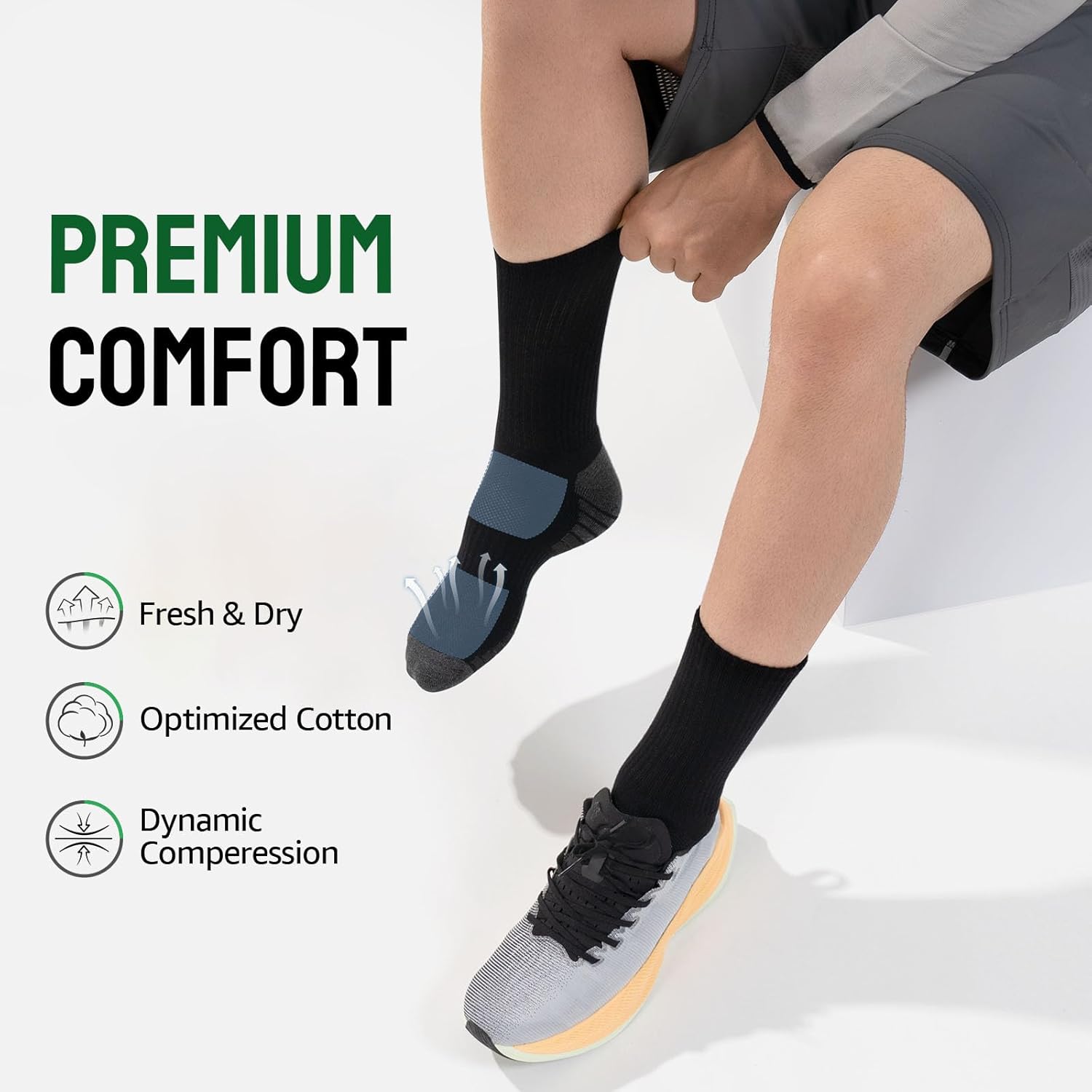 Thumbnail 1 de Alaplus Men's Hiking Socks Breathable Cotton Crew – Multipack (5/6 Pairs)