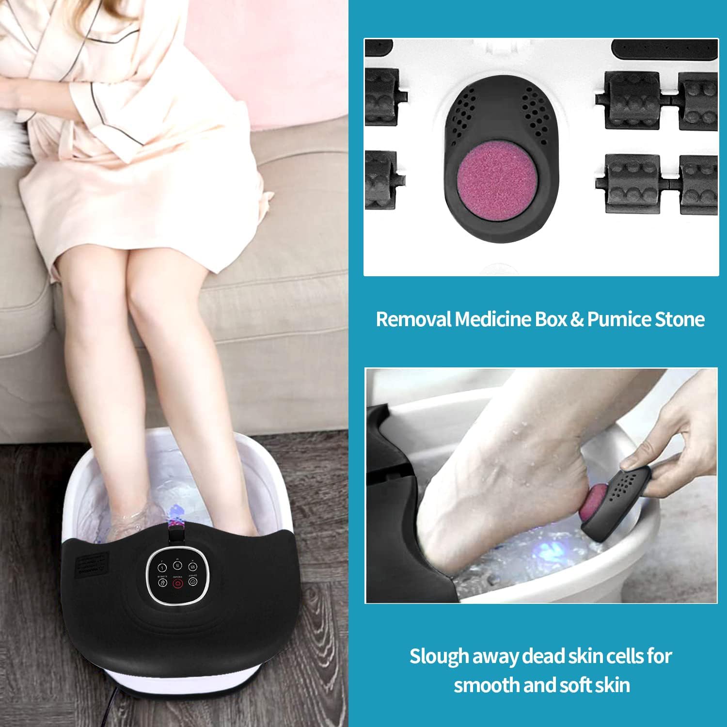 Thumbnail 5 de KNQZE Foot Spa and Massager with Heater: Heated Soothing Foot Bath with Remote, Pumice Stone & 16 Rollers