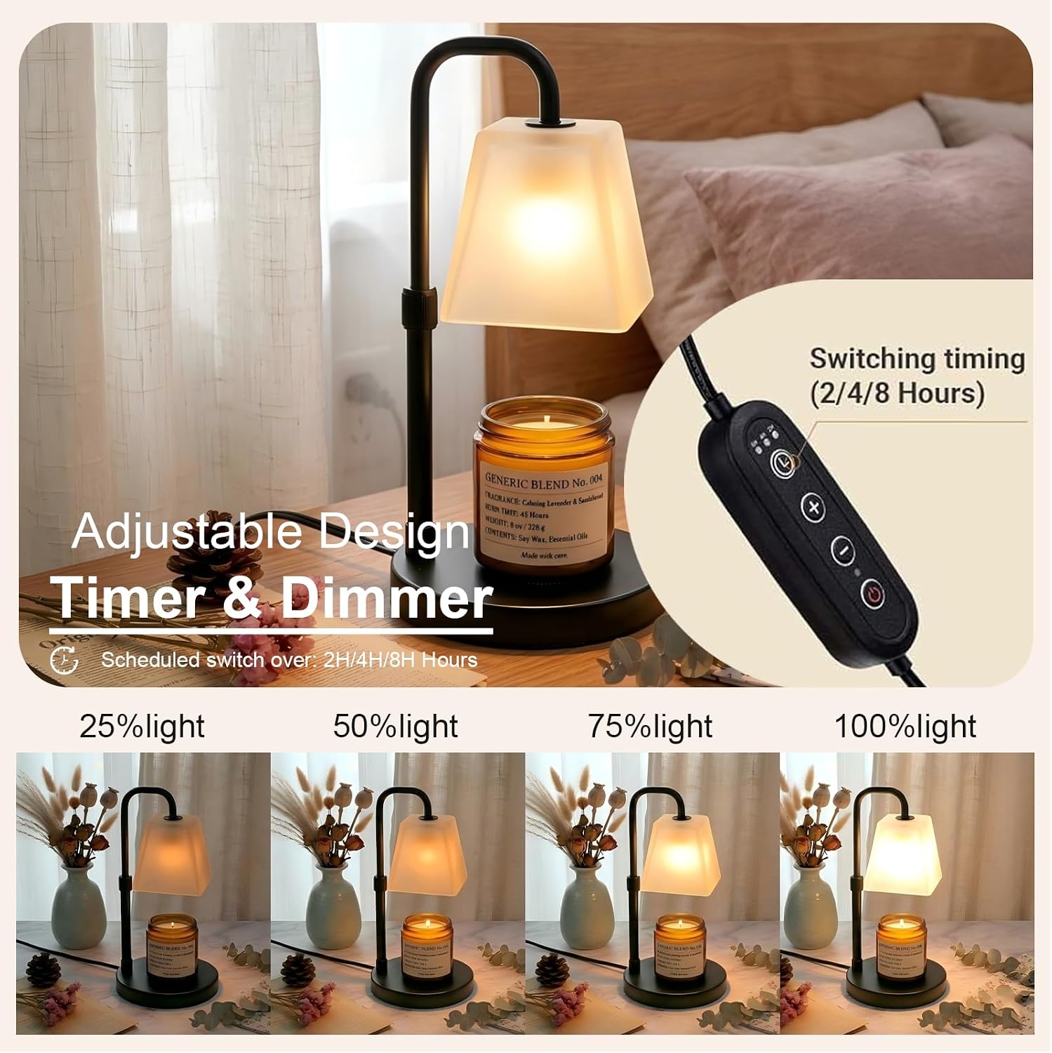 Detalle de JIMEI C07E3-1-070000 Candle Warmer Lamp, Black, Timer and Adjustable Height