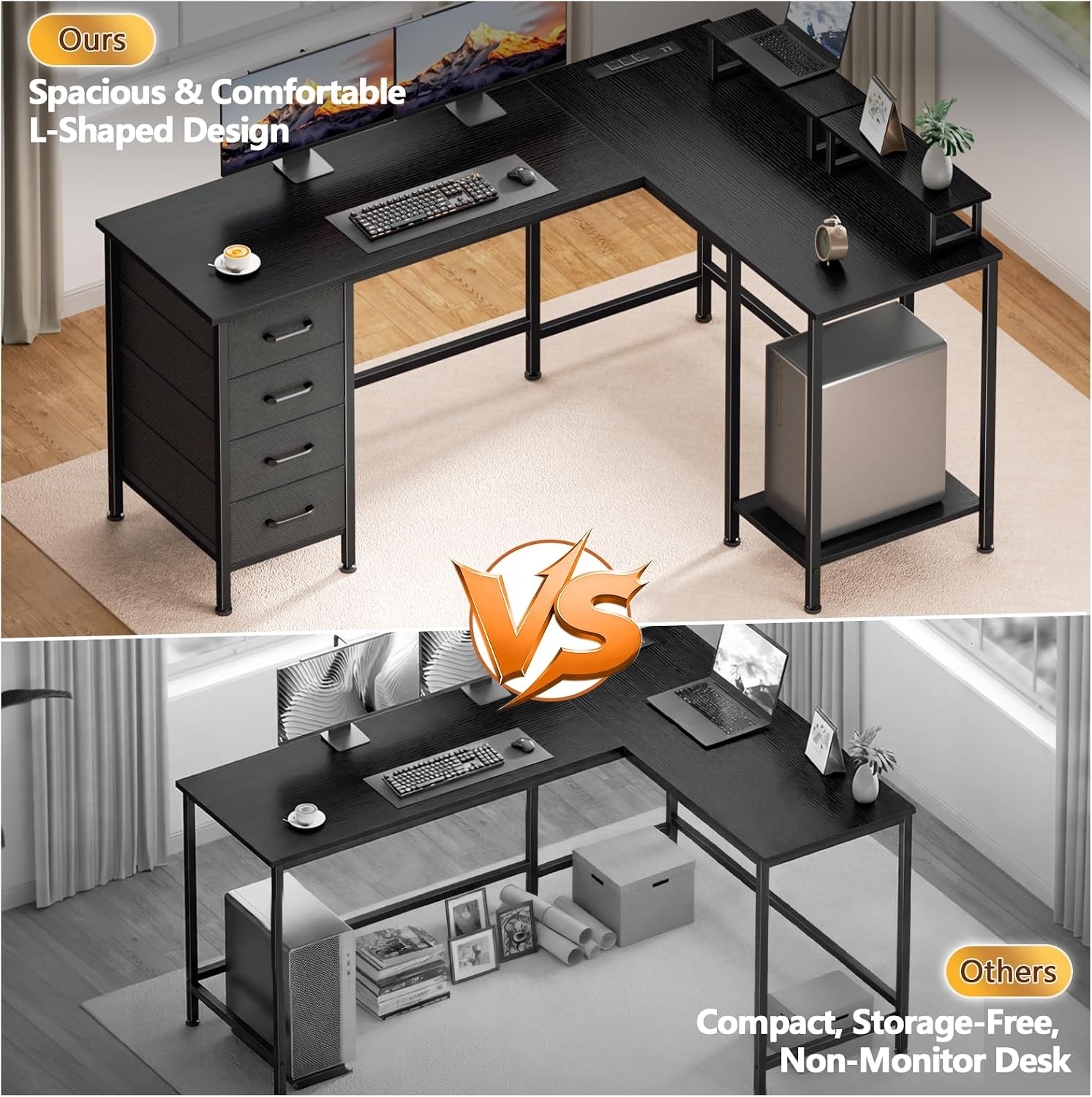 Thumbnail 4 de Korfile CD-026 L-Shaped Computer Desk, 59-Inch, Reversible with Charging Ports
