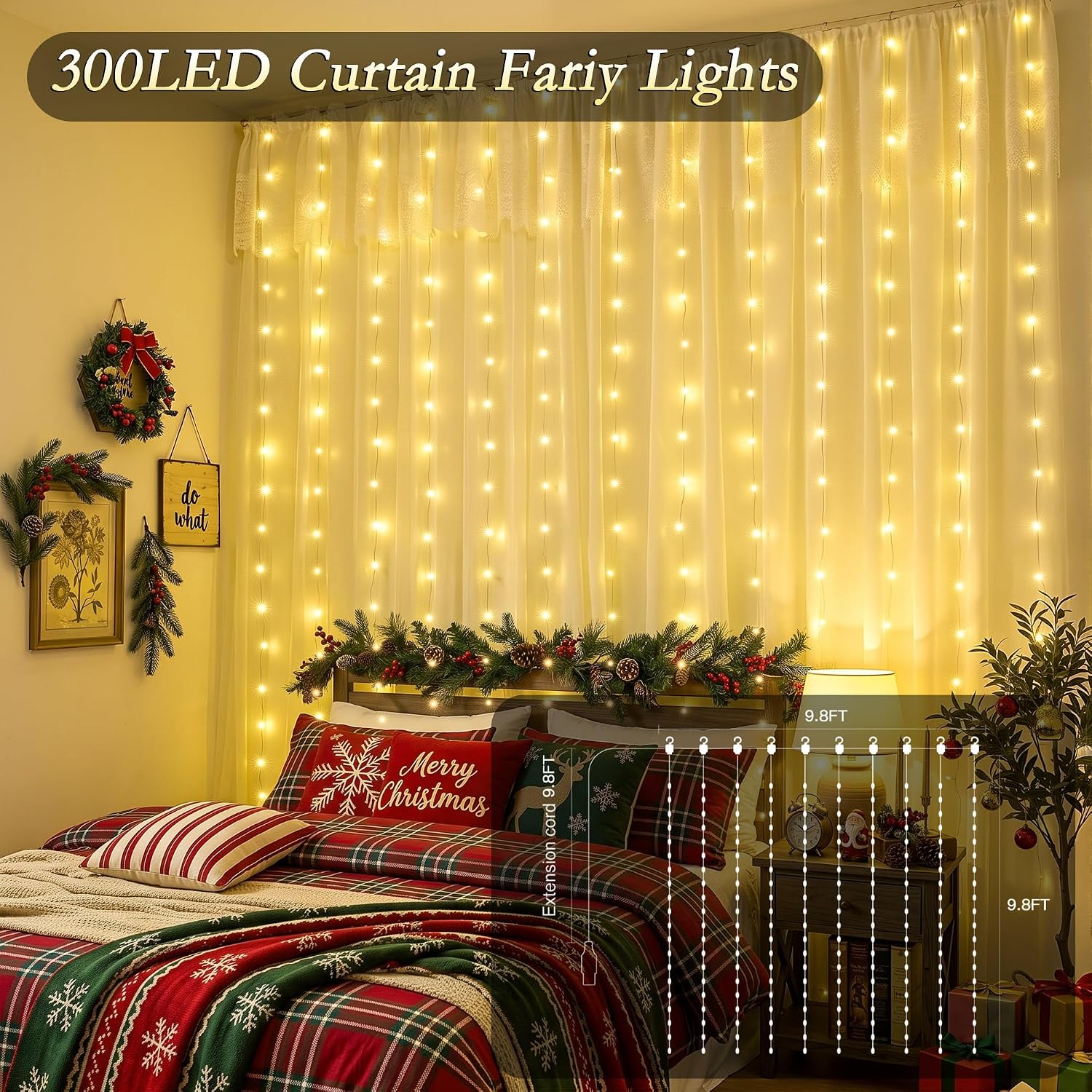 Thumbnail 3 de Soagrc SG-CP-CL Curtain String Lights, 300 Warm White LEDs, 8 Modes