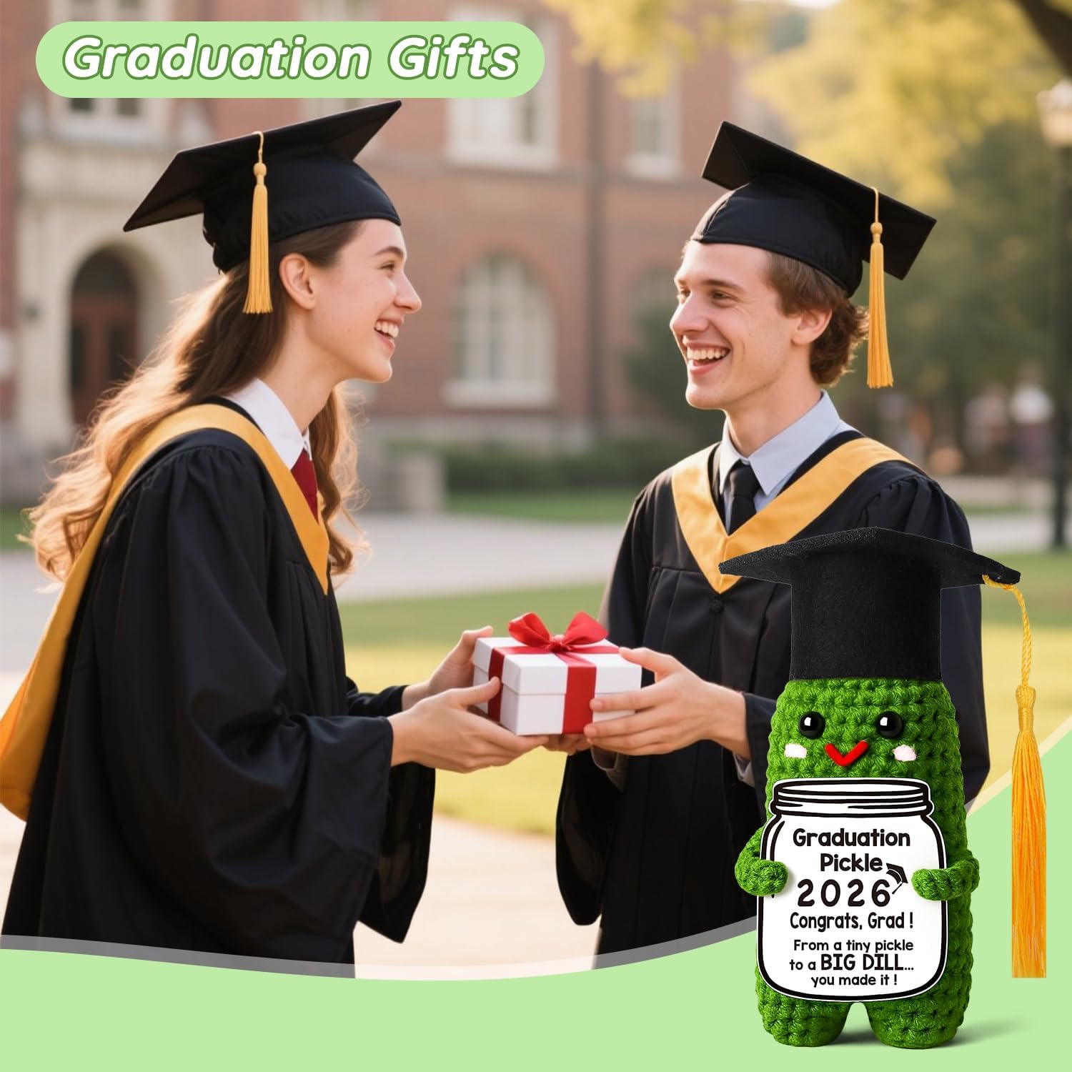 Thumbnail 2 de MAMAGIFTREE Graduation Pickle 2026 Handmade Crochet Grad Gift with Tassels and Congratulatory Card