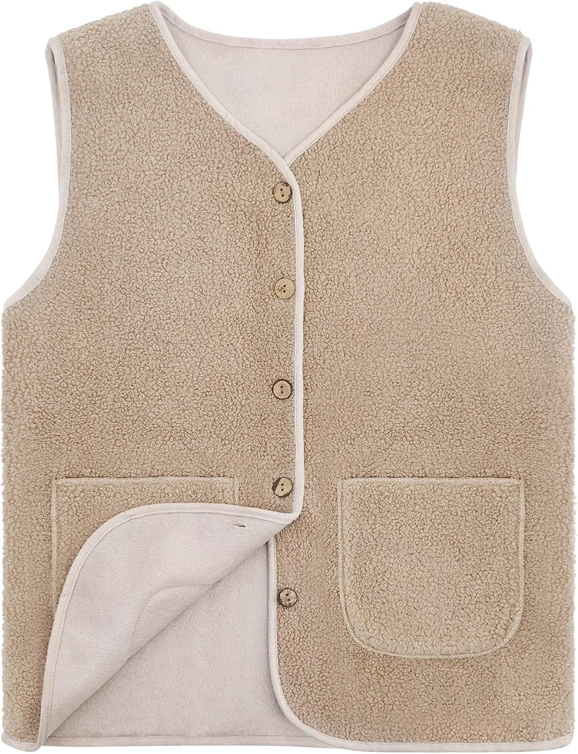 Thumbnail 6 de beifon Teddy Fleece Weste Damen – ärmellose Plüschweste mit V-Ausschnitt und Knöpfen für Herbst/Winter