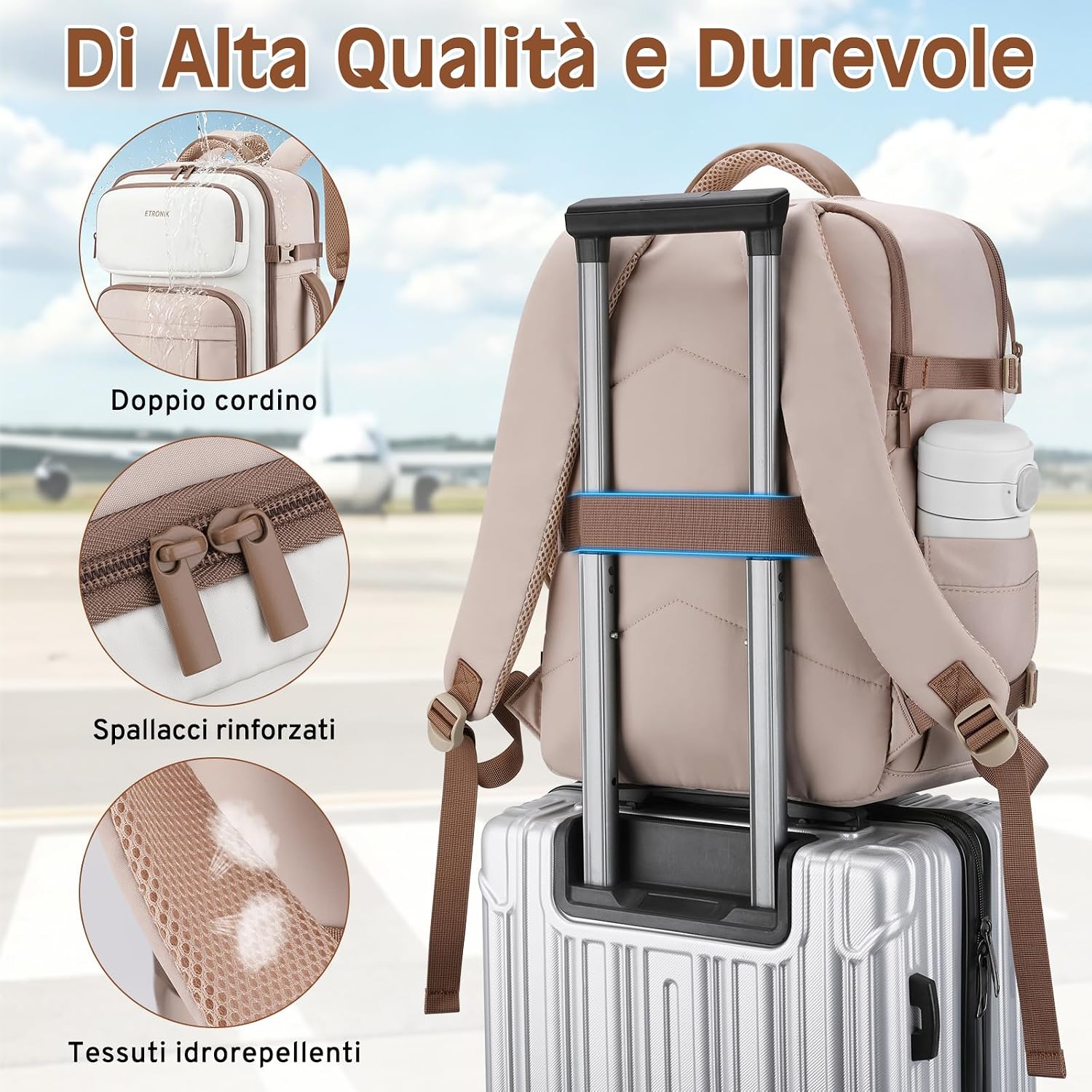 Detalle de ETRONIK Zaino Ryanair 40x30x20 cm, 24 L: zaino da viaggio impermeabile con scomparti per PC fino a 15