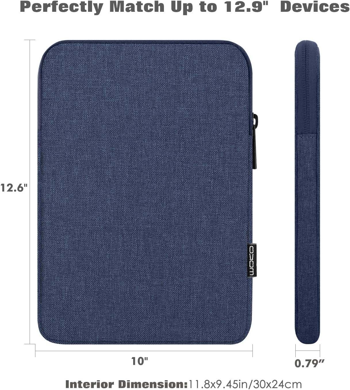 Thumbnail 1 de Moko Tablet-Schutzhülle 12,9 Zoll – kompatibel mit iPad Pro 12,9 (2018–2021) & Tab S8+ 12,4 Zoll, mit Reißverschluss, Schwarz/Marineblau