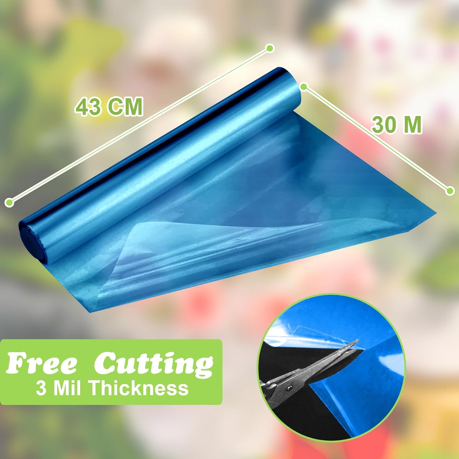 Thumbnail 1 de 43 cm x 30 m blaue Klarsicht-Cellophanfolie (3 Mil) – transparente Geschenkverpackung für Körbe, Blumen und Snacks