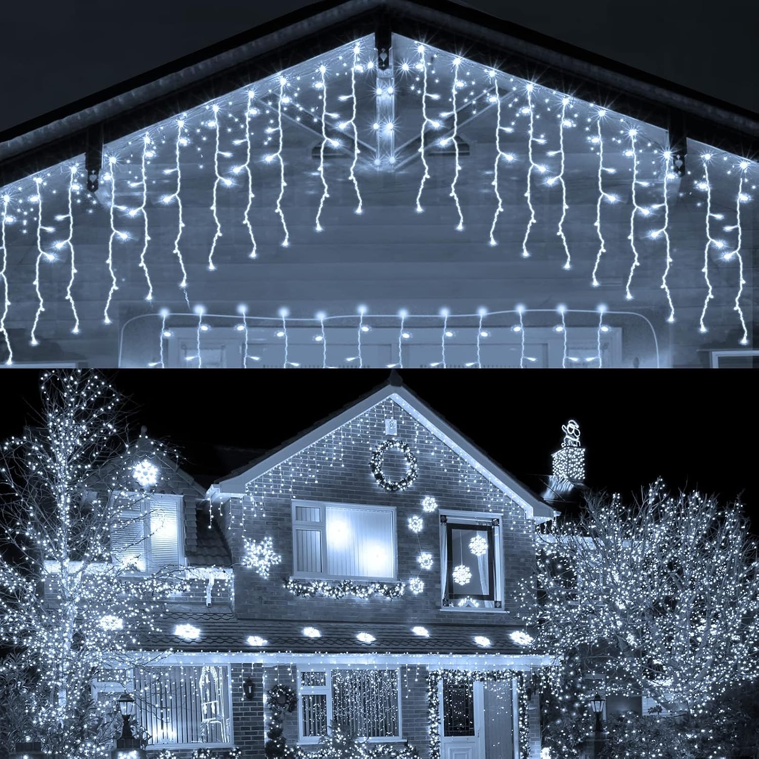 Detalle de HOSPAOP YL400C-31 ijspegelverlichting, 10 m, 400 witte leds en 8 lichtstanden