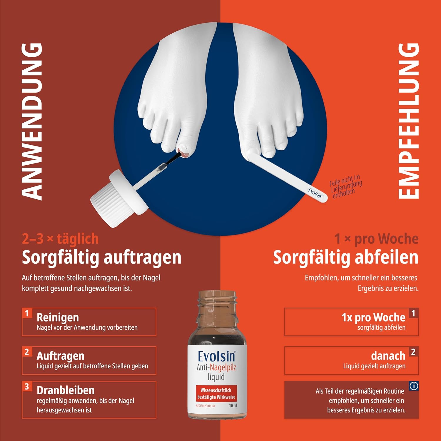 Detalle 2 de Evolsin® Anti-Nagelpilz Liquid – Medizinprodukt gegen Nagelpilz an Händen & Füßen, auch für Diabetiker