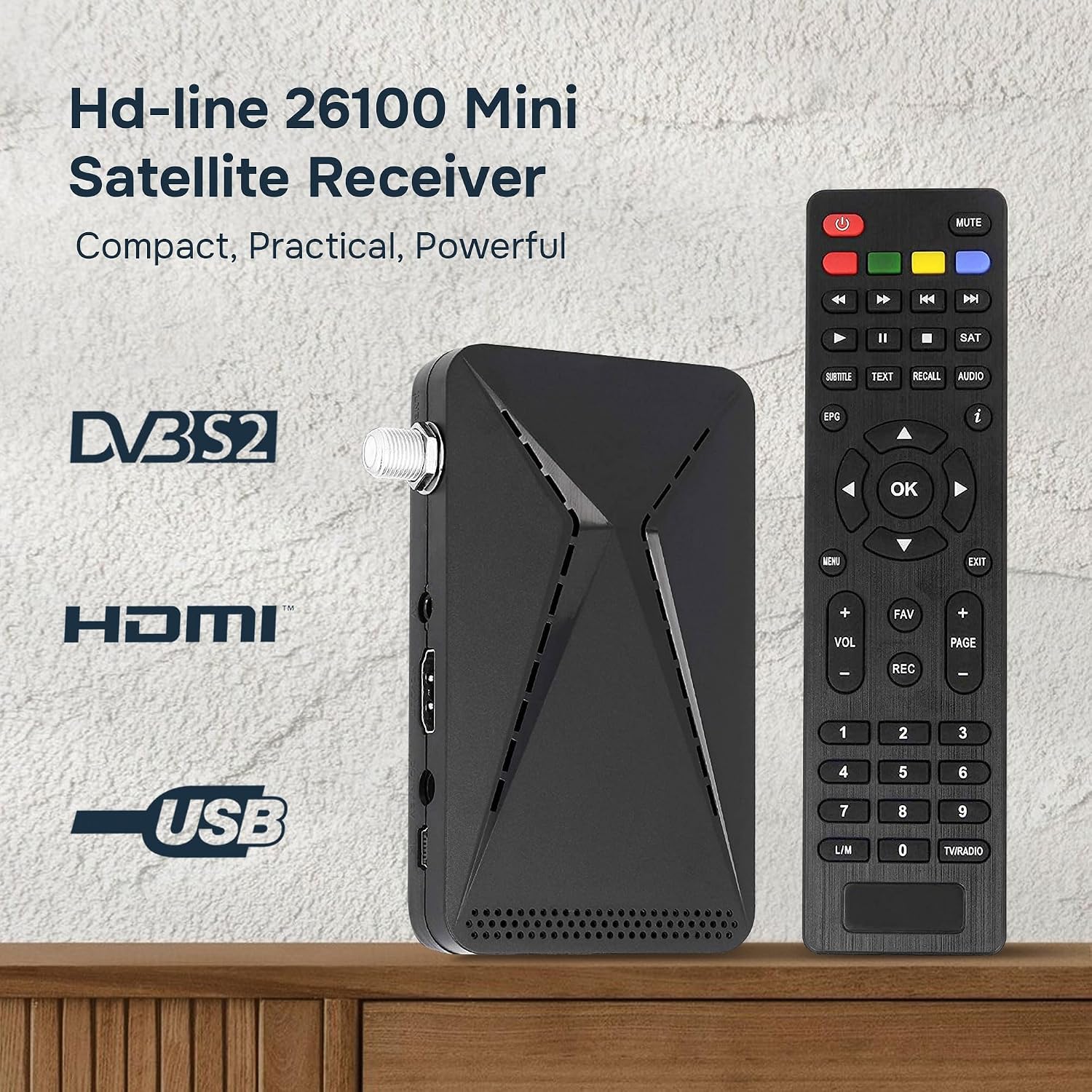 Detalle 2 de HD-line 26100 Mini Sat Receiver DVB-S2 – ARD & ZDF SD, Full HD 1080p, UHD USB